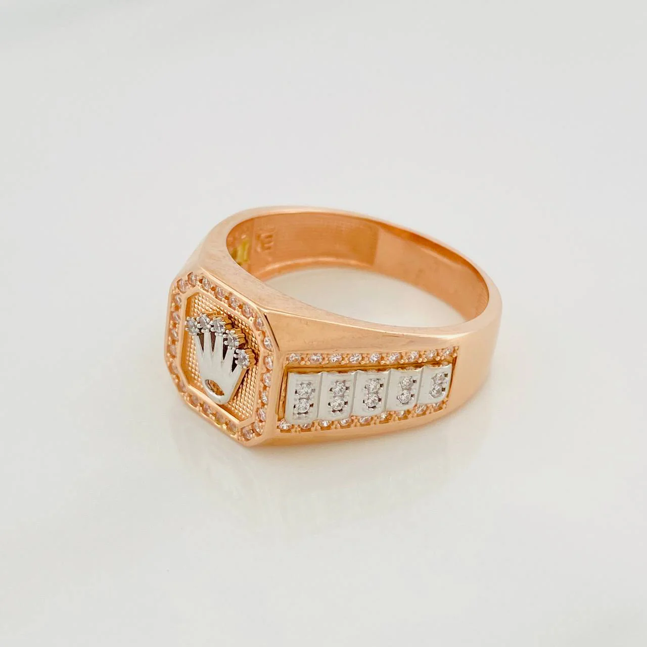 Anillo Sello Corona 7.6 g / T11 Dos Oros Blanco Rosa 18K - Image 3