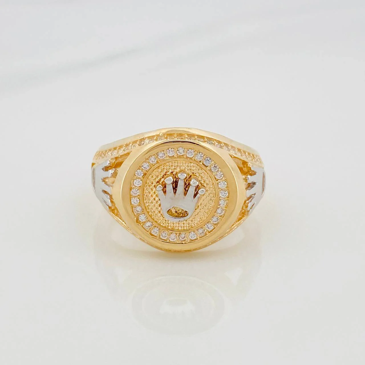 Anillo Sello Corona 8.7 g / T10 Dos Oros Amarillo Blanco 18K