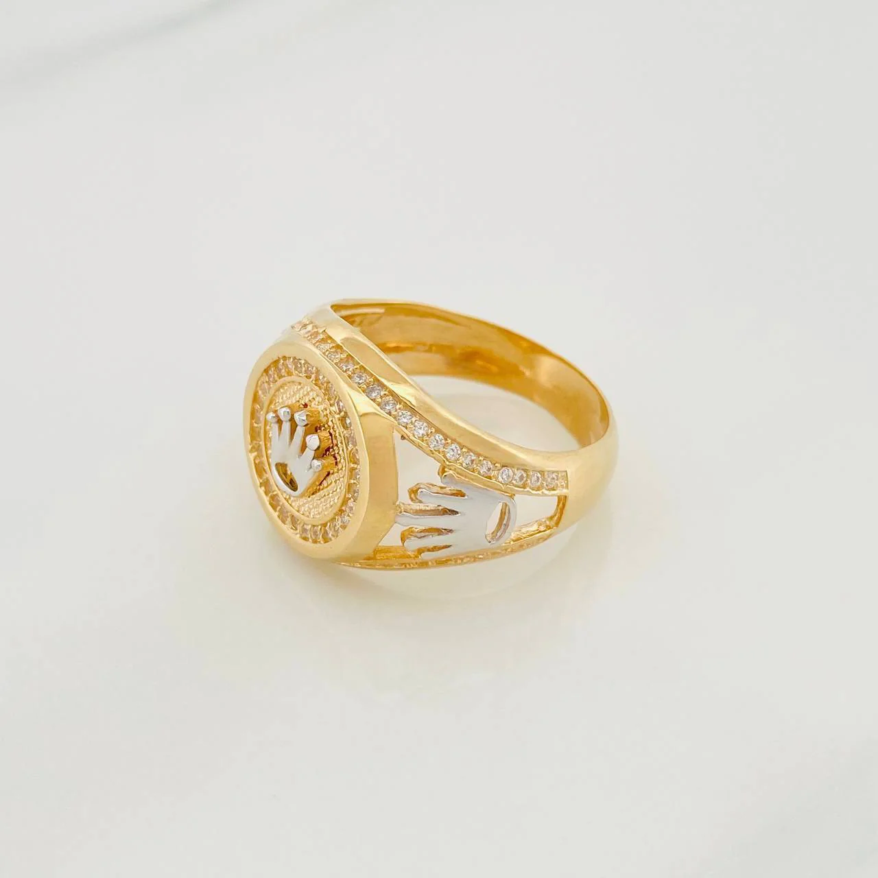 Anillo Sello Corona 8.7 g / T10 Dos Oros Amarillo Blanco 18K - Image 3