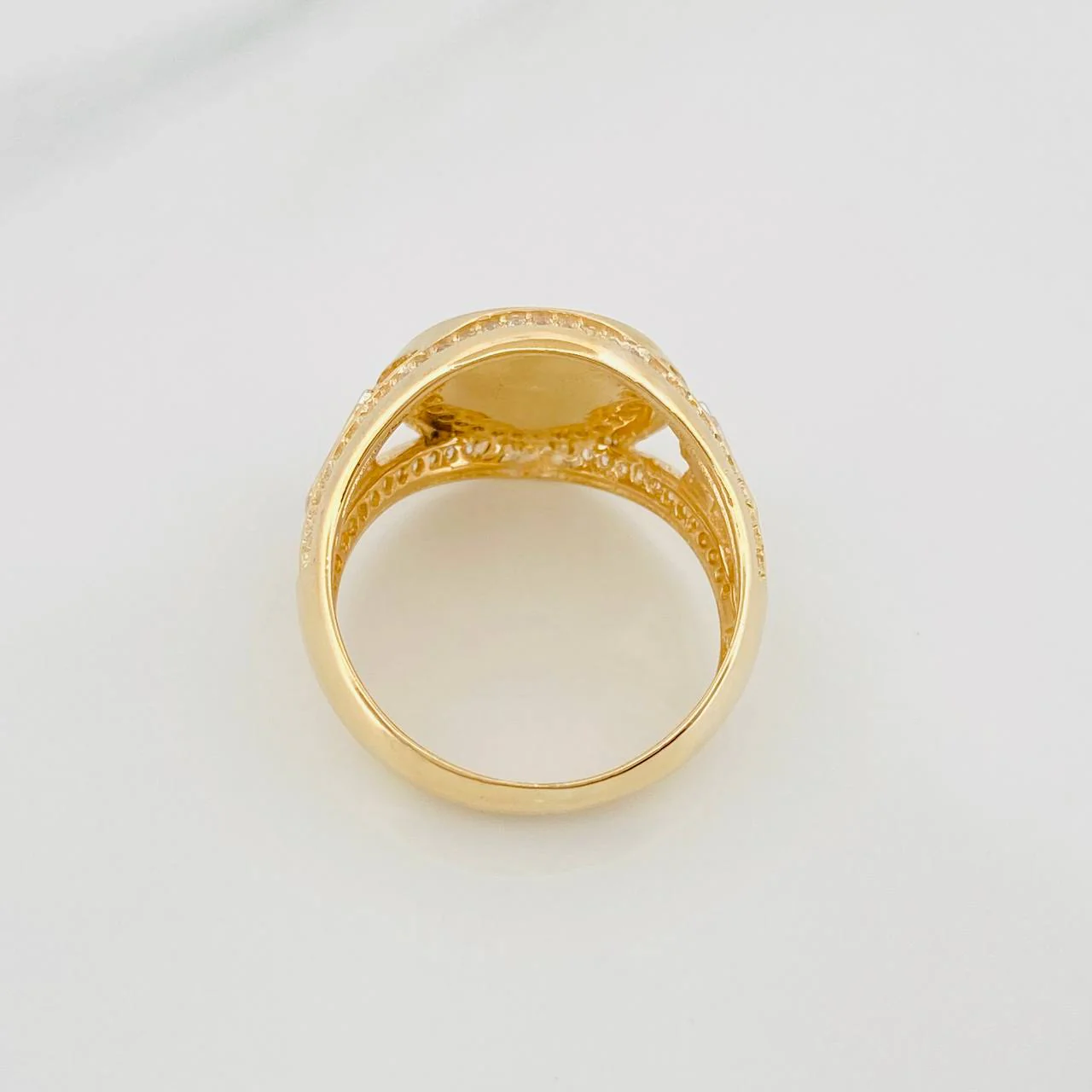 Anillo Sello Corona 8.7 g / T10 Dos Oros Amarillo Blanco 18K - Image 4
