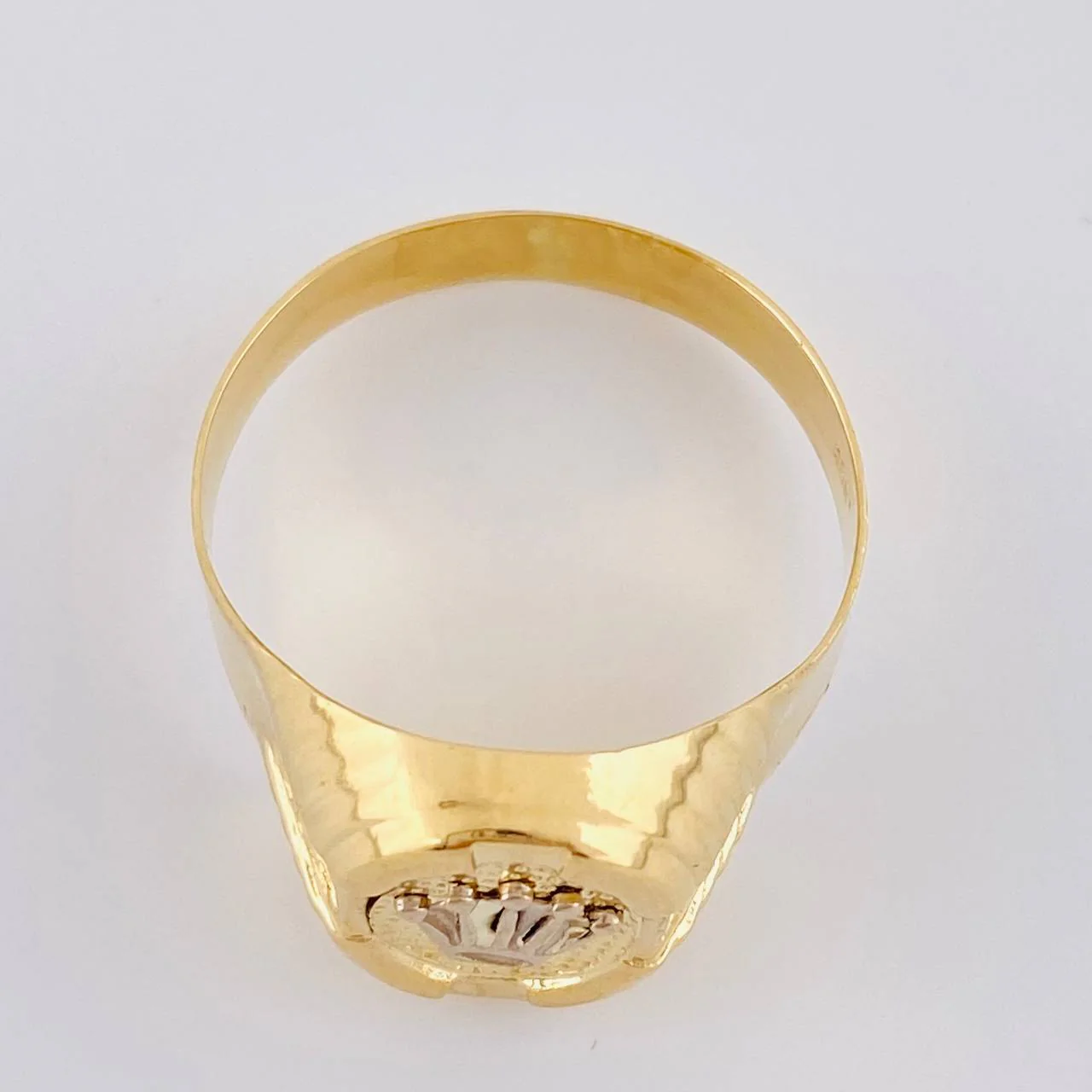Anillo Sello Corona Ovalado Con Marco 3.75 g / T11 1/4 Dos Oros Amarillo Blanco 18K - Image 3