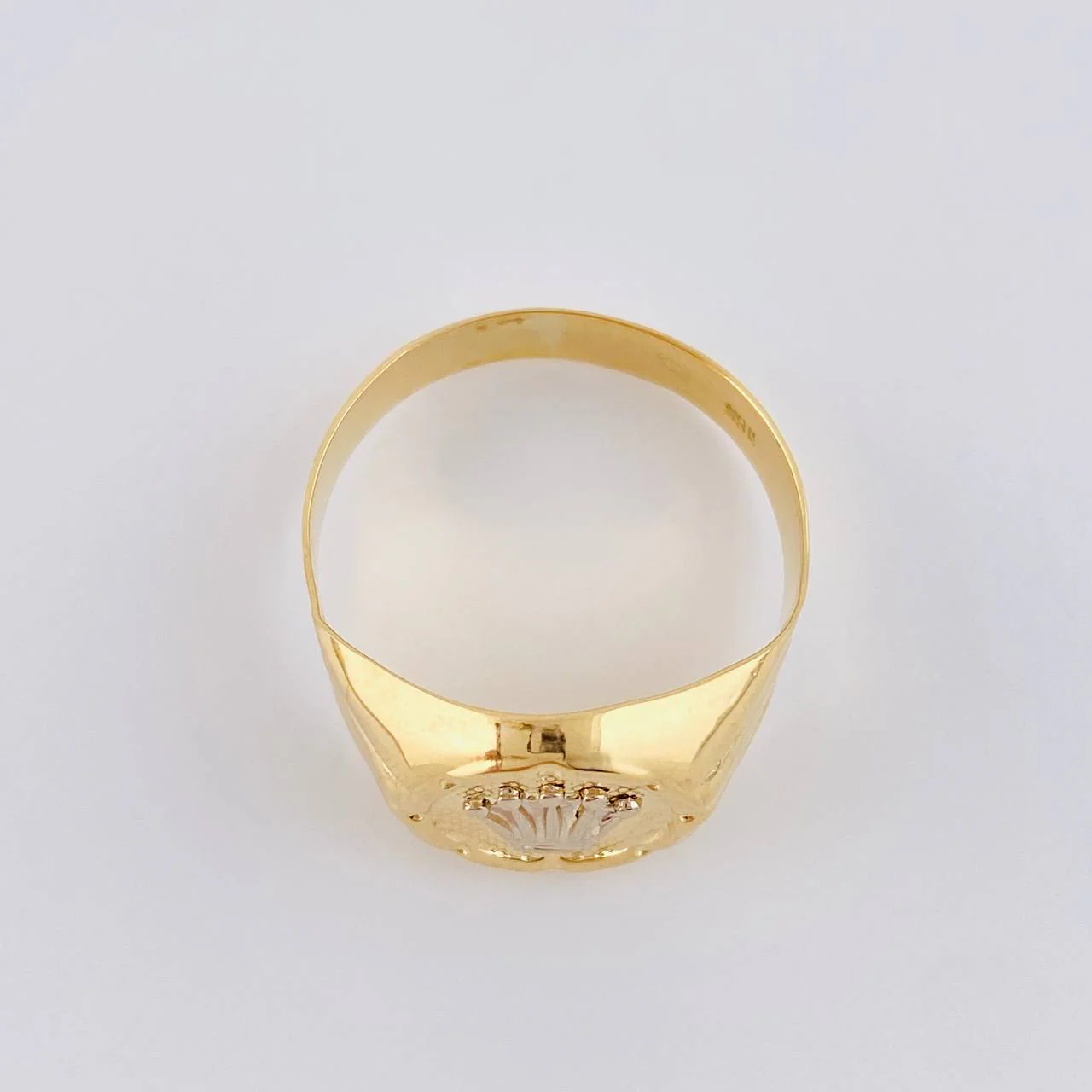 Anillo Sello Corona Redondo 2.9 g / T10 1/2 Dos Oros Amarillo Blanco 18K - Image 3