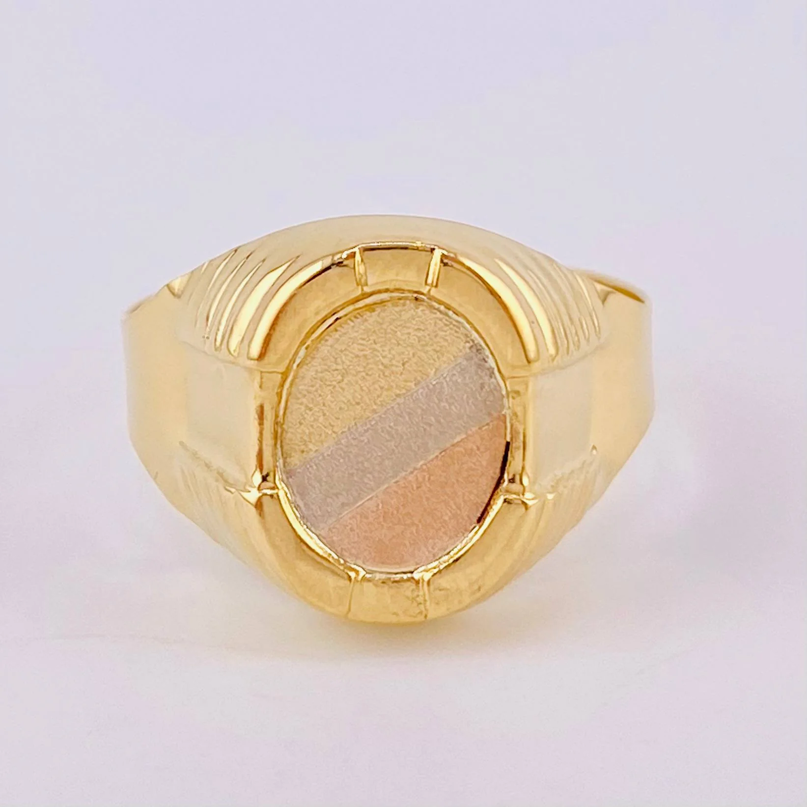 Anillo Sello Ovalo Con Marco 3.5 g / T10 Tres Oros 18K