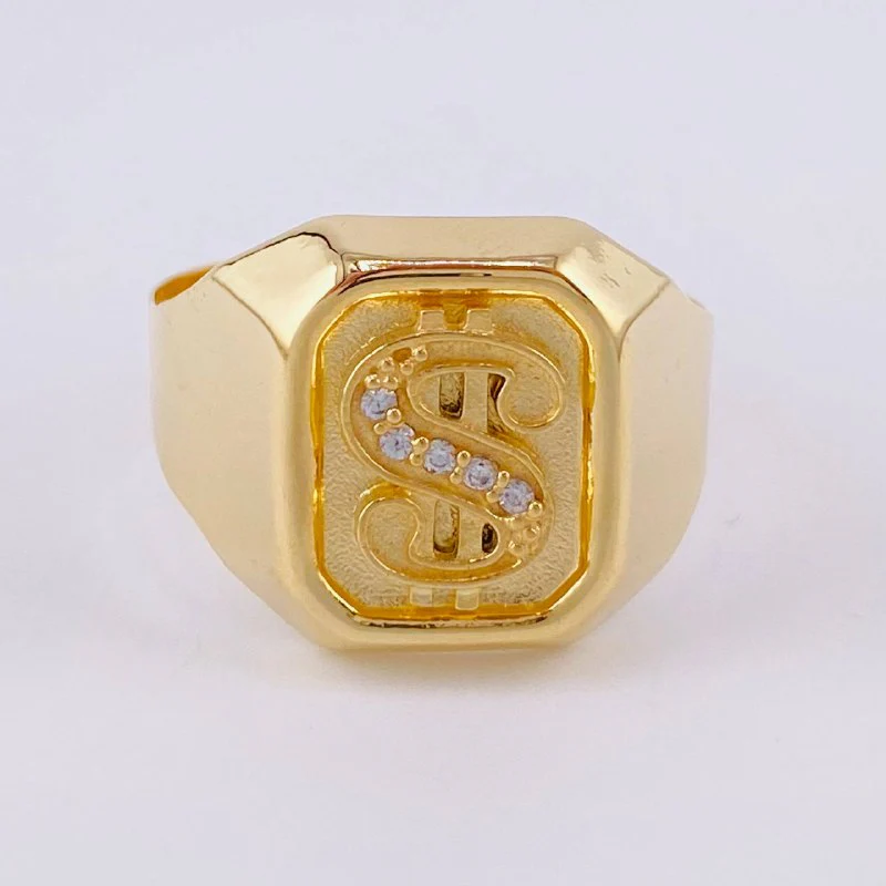 Anillo Sello Signo Pesos 3.95g / T10 3/4 Oro Amarillo 18K