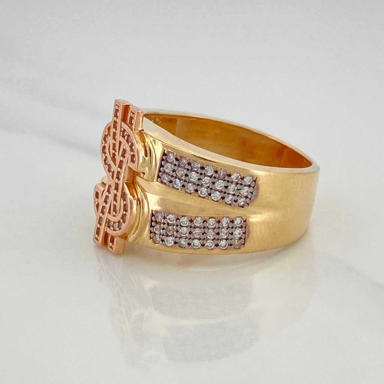 Anillo Signo Dólar 10 g / T9 Tres Oros 18K - Image 2