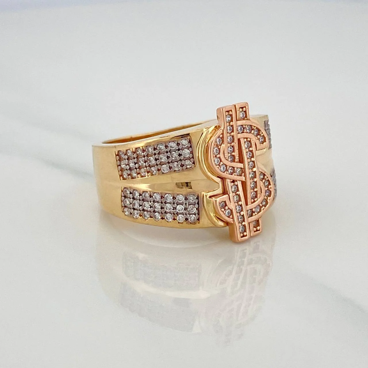 Anillo Signo Dólar 10 g / T9 Tres Oros 18K - Image 3