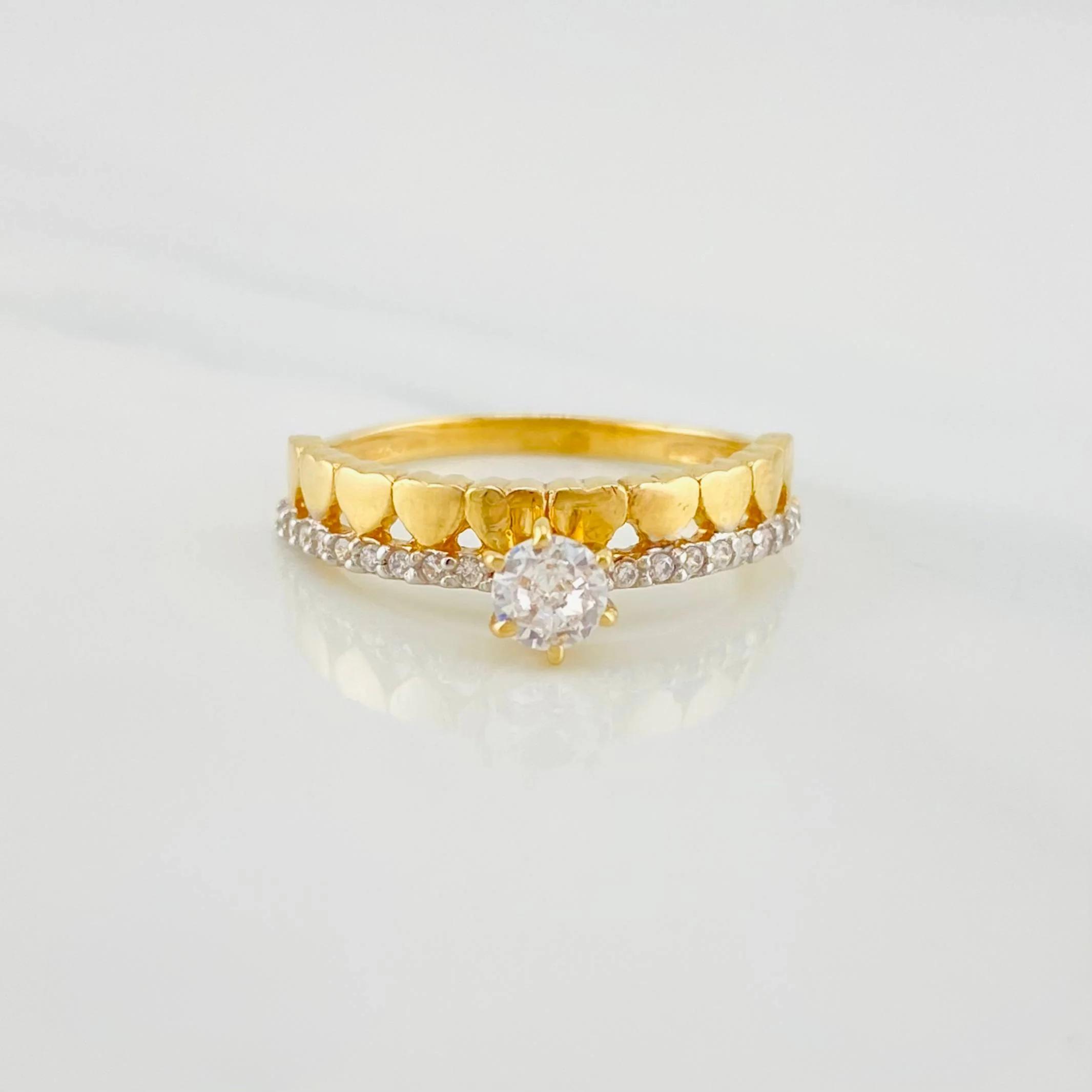 Anillo Solitario Carril Corazones 2.4 g / T6 Dos Oros Amarillo Blanco 18K