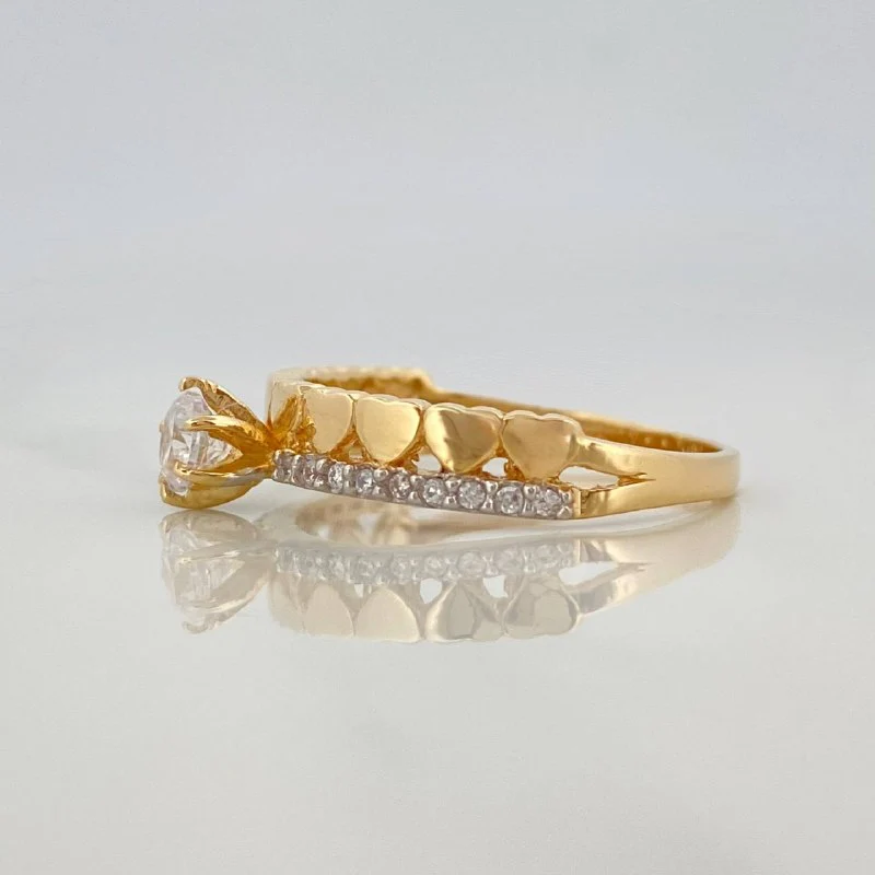 Anillo Solitario Carril Corazones 2.45 g / T6 1/4 Dos Oros Amarillo Blanco 18K - Image 2