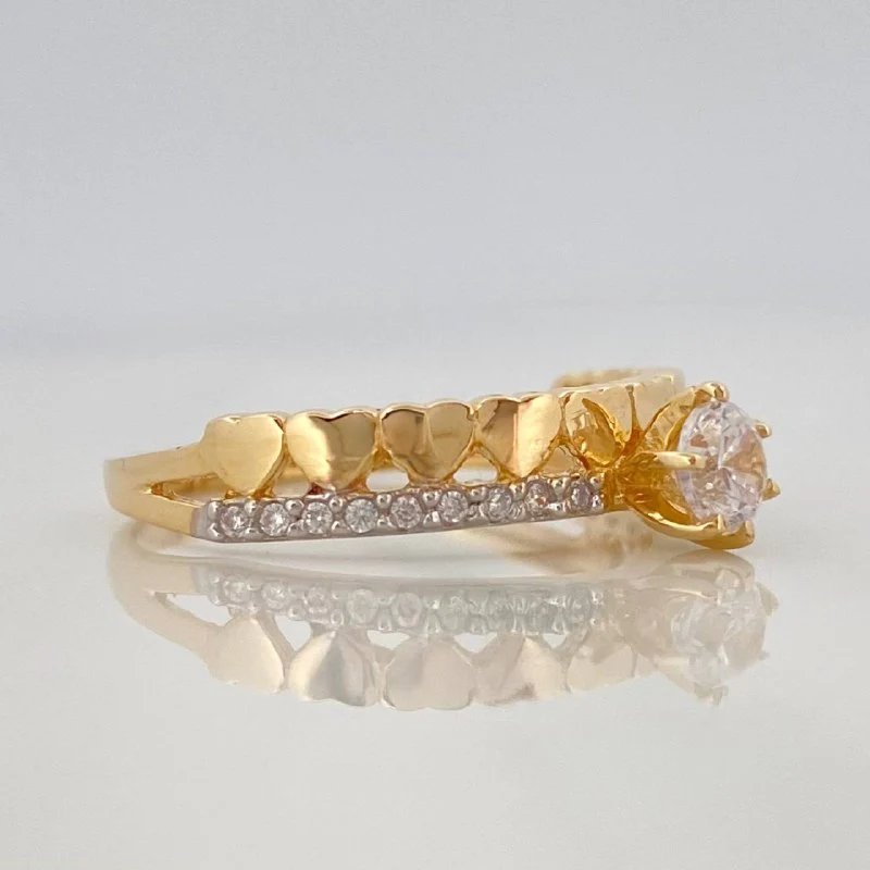 Anillo Solitario Carril Corazones 2.45 g / T6 1/4 Dos Oros Amarillo Blanco 18K - Image 3