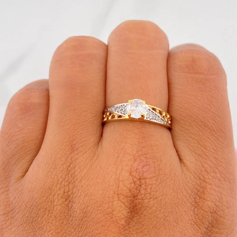 Anillo Solitario Enmallado 3.2 g / T7 Dos Oros Amarillo Blanco 18K - Image 4