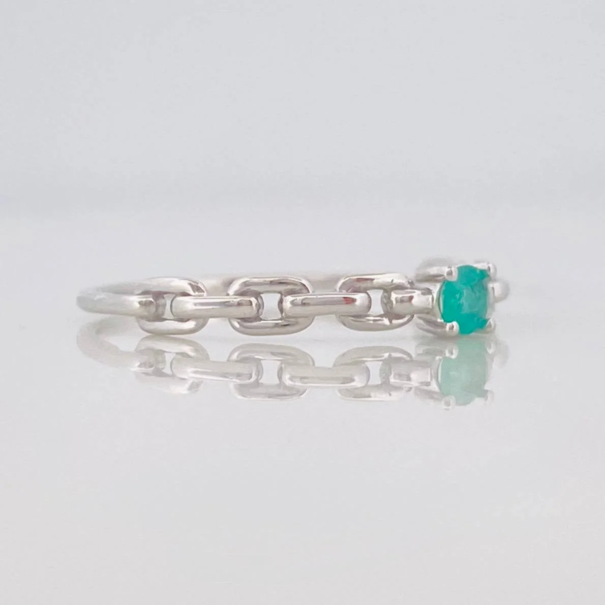 Anillo Solitario Eslabón Esmeralda 12 Pts 0.65 g / T6 1/2 Plata 925 - Image 3