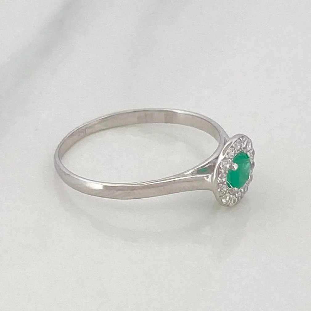 Anillo Solitario Halo Esmeralda 14 Pts 1 g / T6 Plata 925 - Image 2