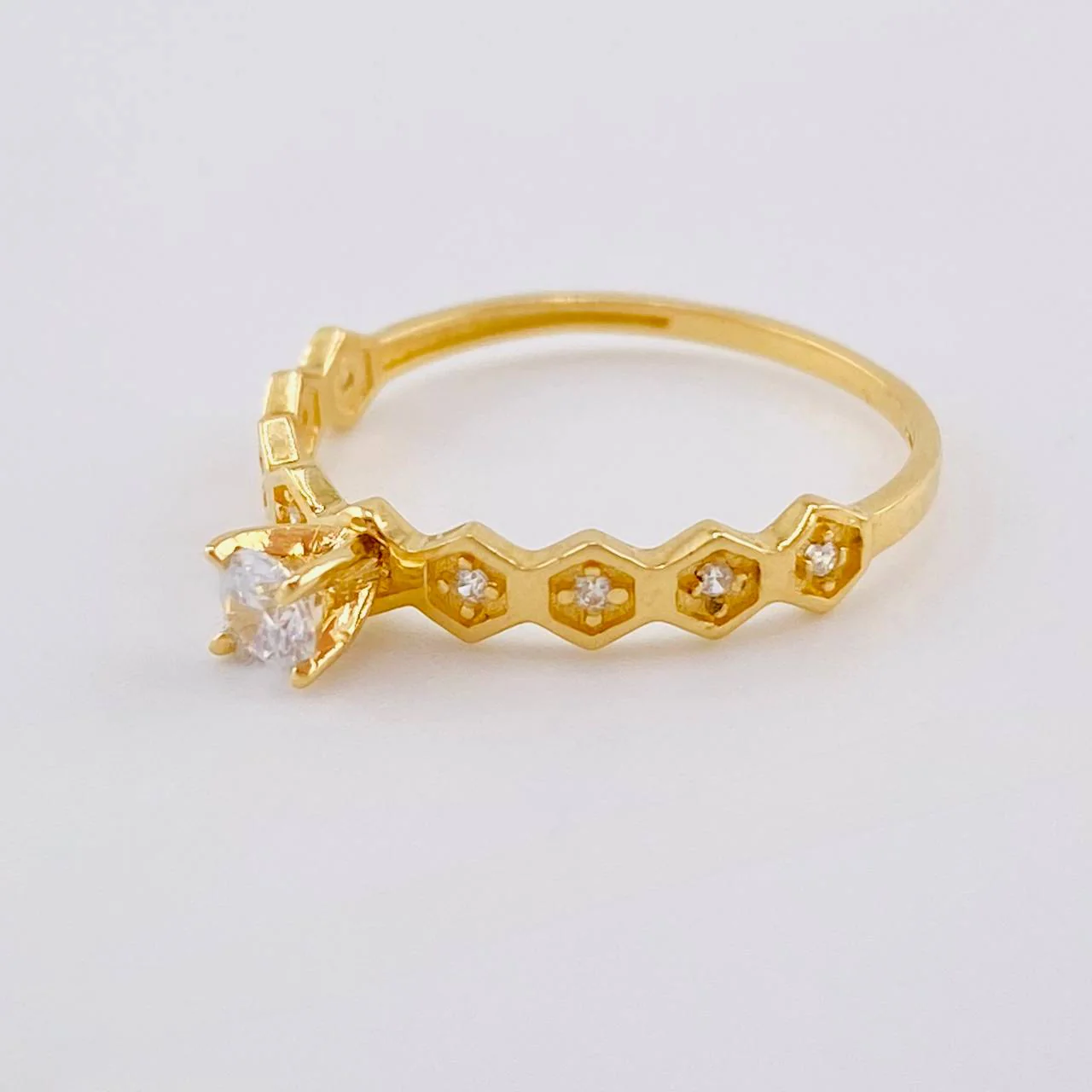 Anillo Solitario Ojos Hexagonal 1.5 g / T7 Oro Amarillo 18K - Image 2