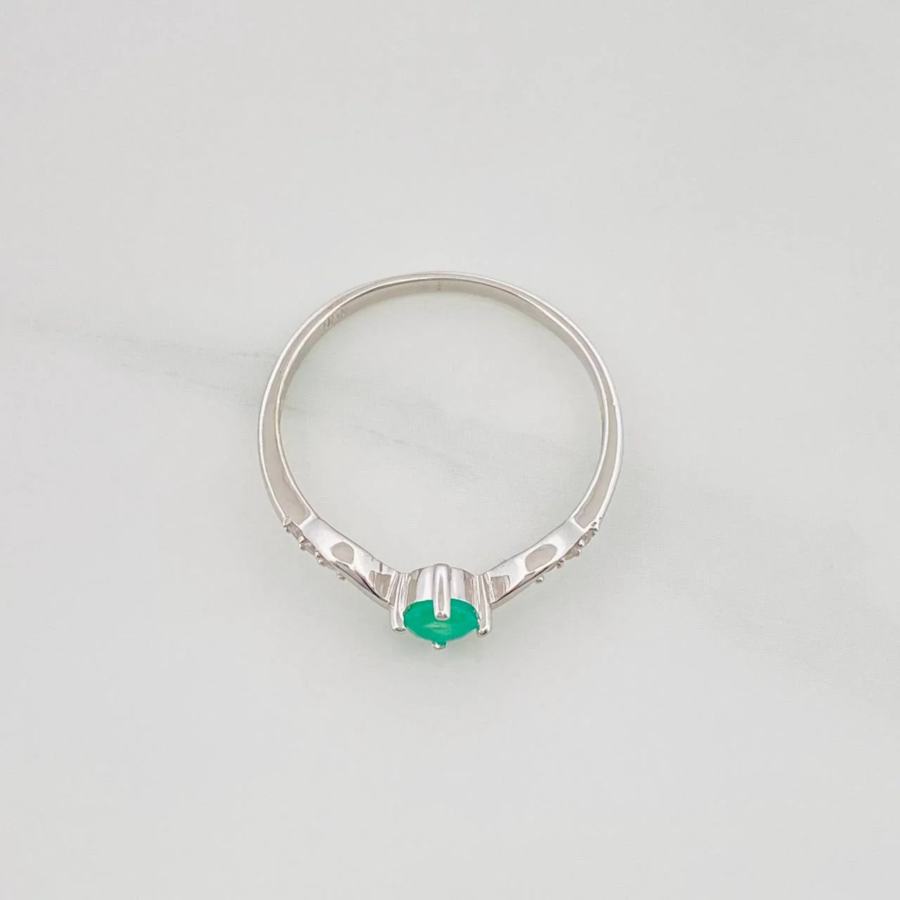 Anillo Solitario Tiara Esmeralda 20 Pts 1.2 g / T6 3/4 Plata 925 - Image 3