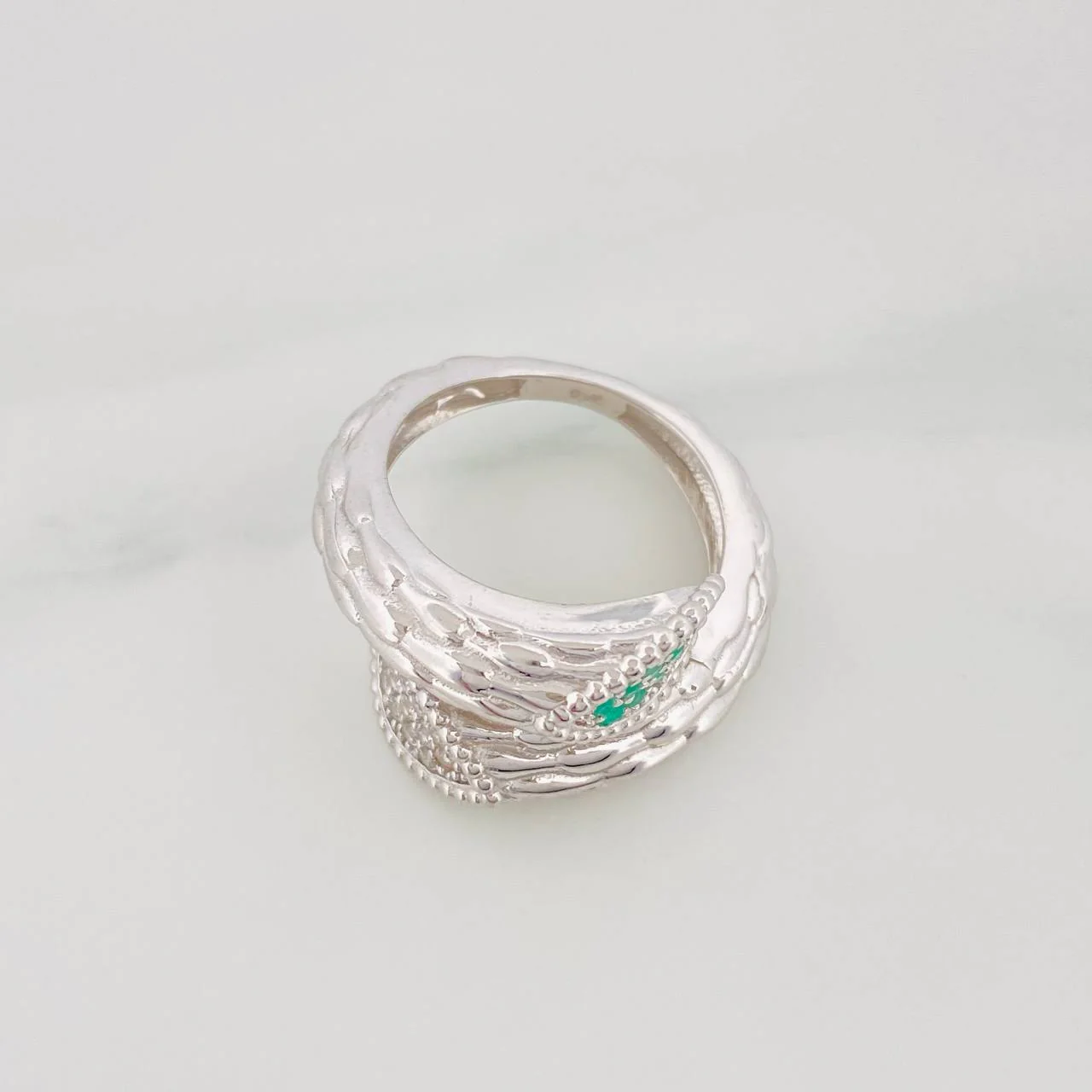 Anillo Tronco Esmeraldas 16Pts 5.6 g / T8 1/4 Plata 925 - Image 5