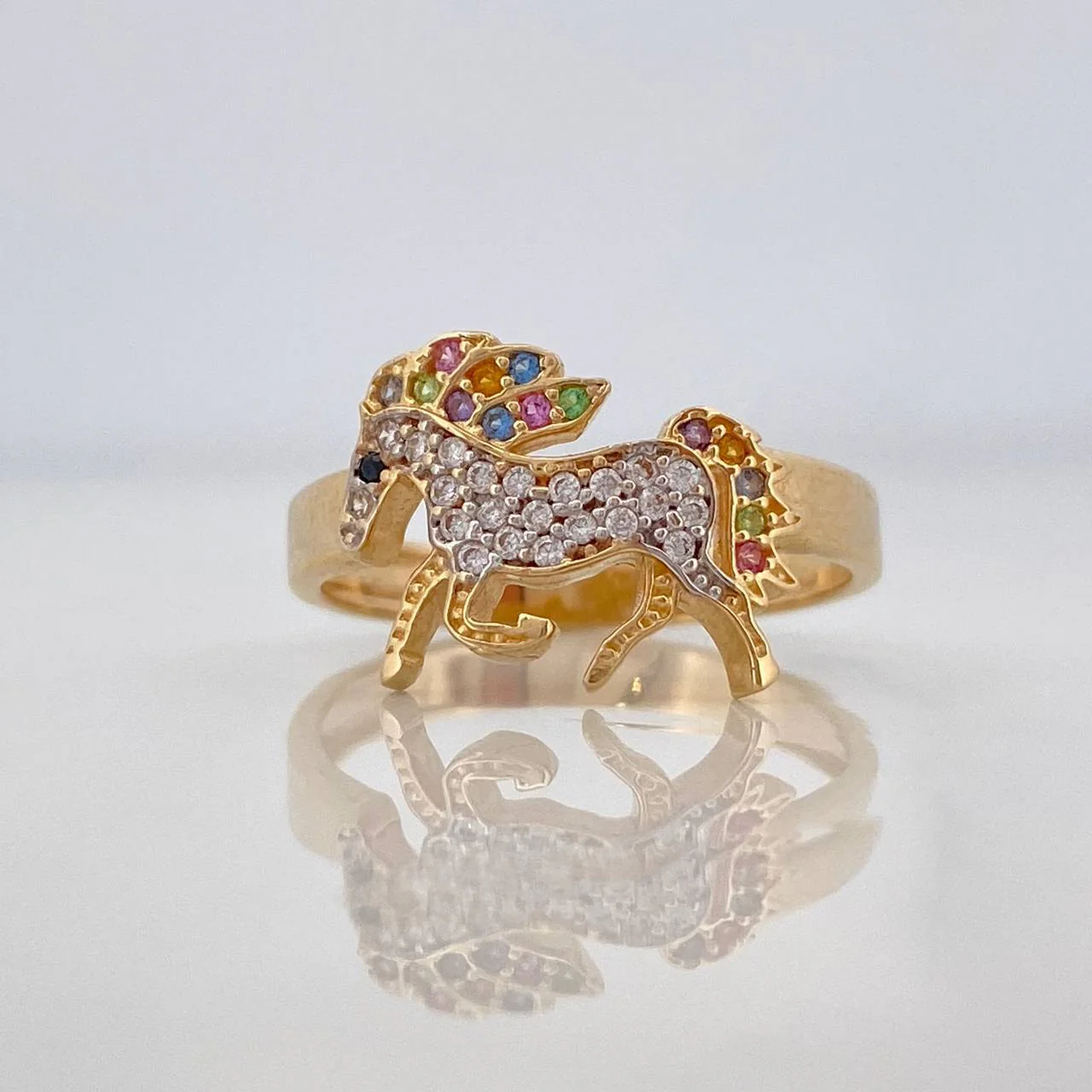 Anillo Unicornio 3.05g / T7 Dos Oros Amarillo Blanco 18K