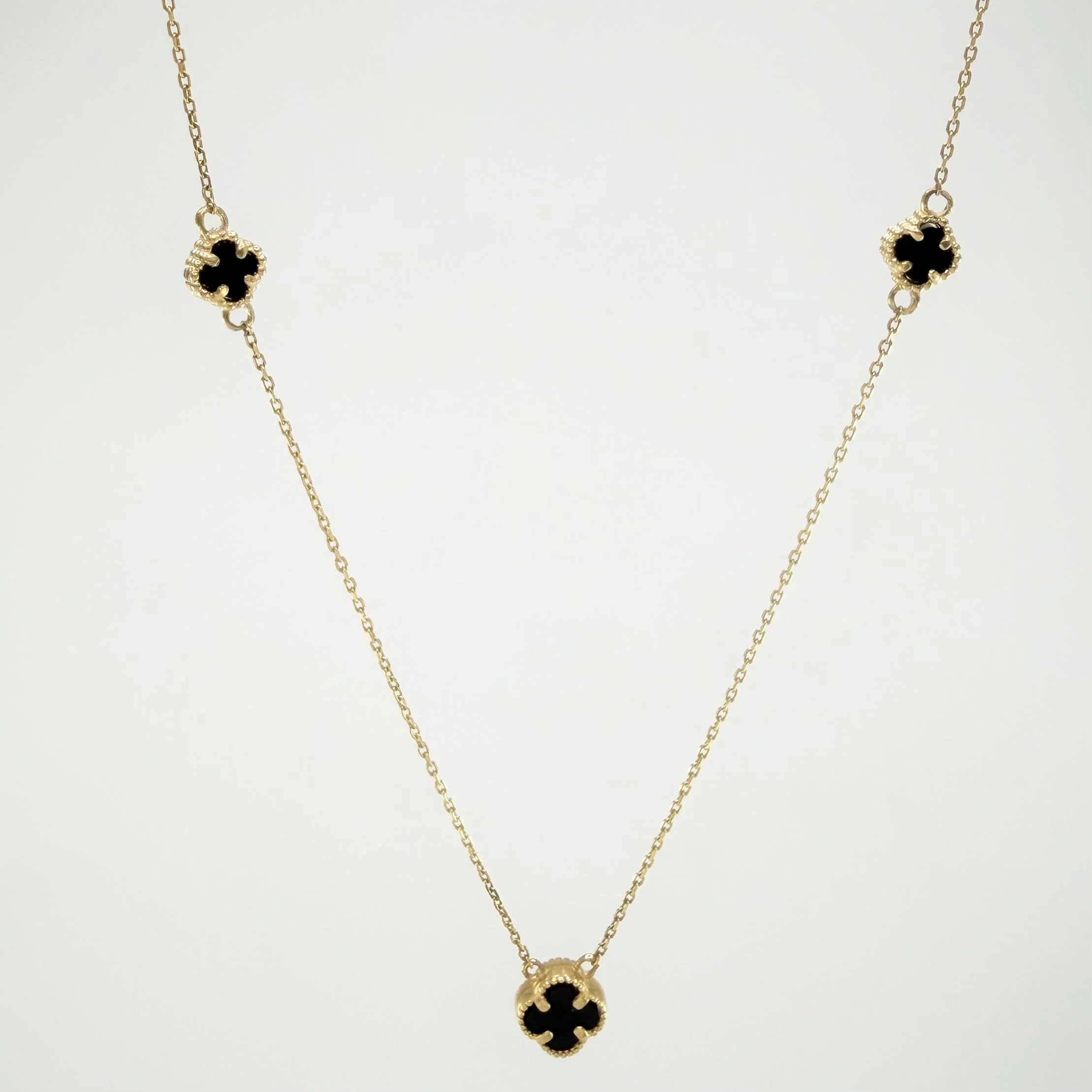 Cadena Aro Seguido Trebol Negro 3.05gr / 47cm-45cm / 0.8mm Oro Amarillo Nac.Esp. 18K *