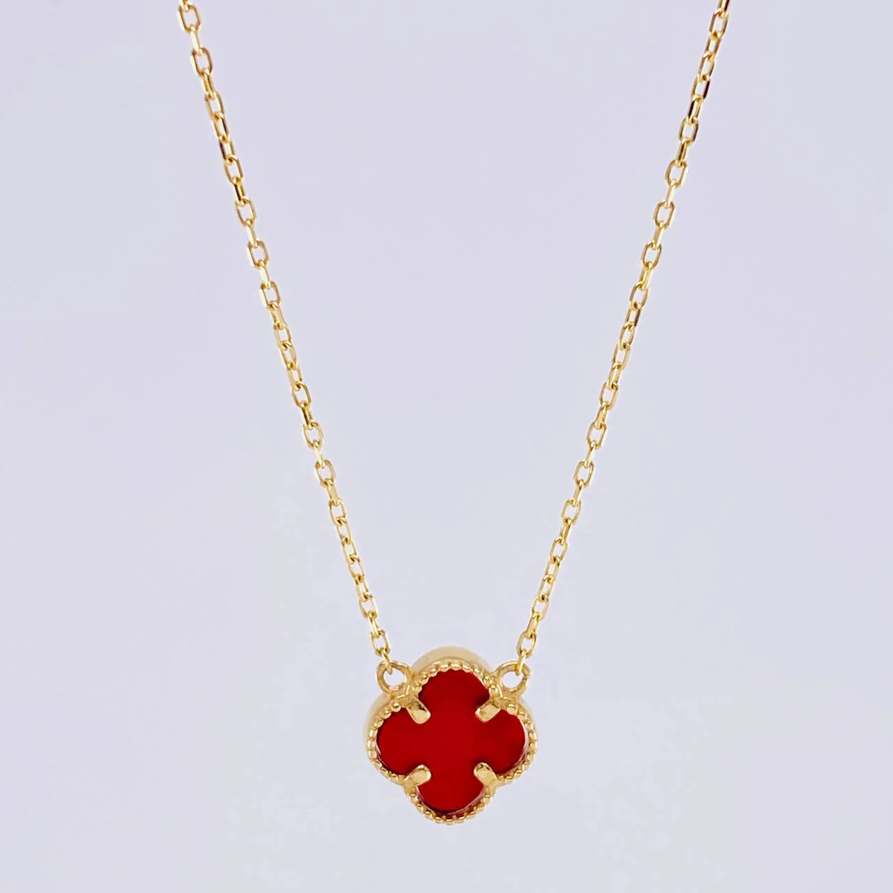 Cadena Aro Seguido Trebol Rojo 2.65gr / 41cm-43.5cm / 1mm Oro Amarillo 18K