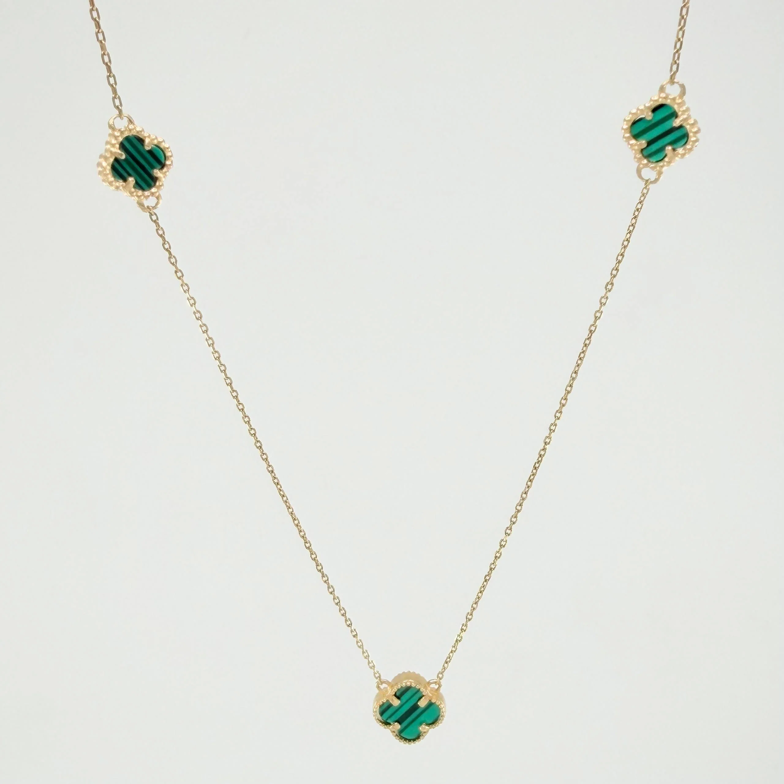 Cadena Aro Seguido Trebol Verde 4.15gr / 46.5cm-45cm / 1mm Oro Amarillo Nac.Esp. 18K *