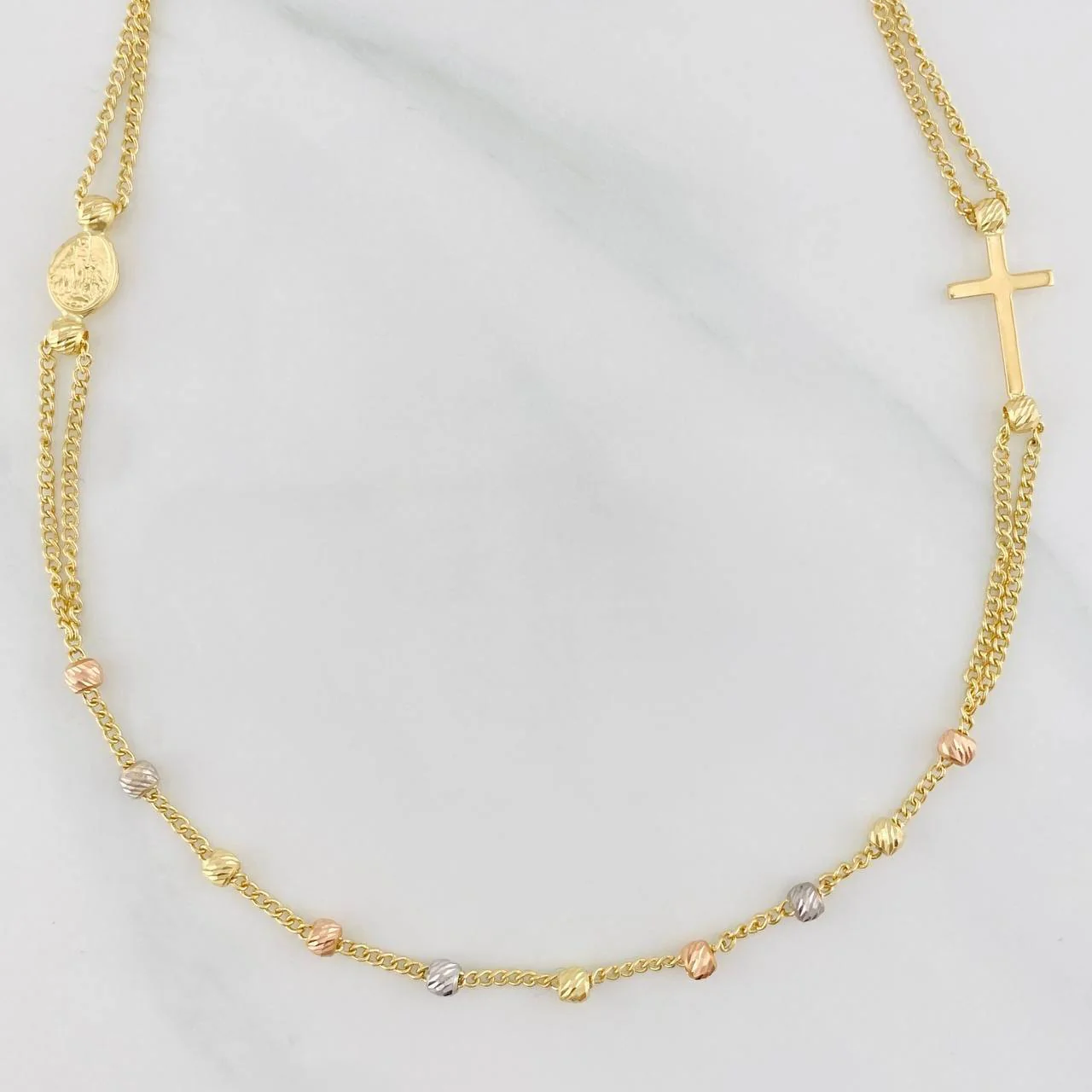 Cadena Cruz Virgen Milagrosa 3.8g / 45cm / 3mm Tres Oros 18K