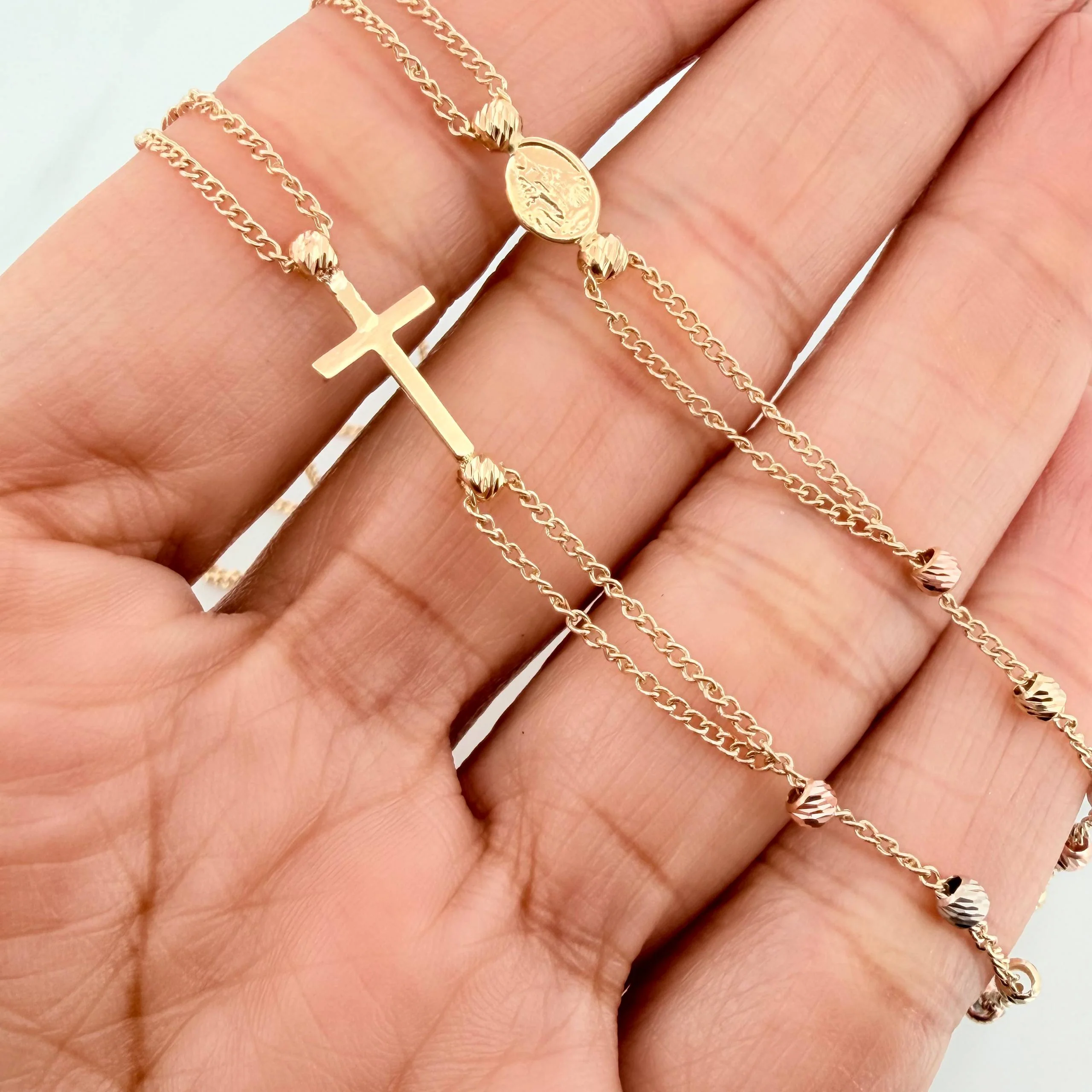 Cadena Denario virgen de la milagrosa 3.85g / 44.05cm / 2.6mm Tres Oros 18K - Image 4