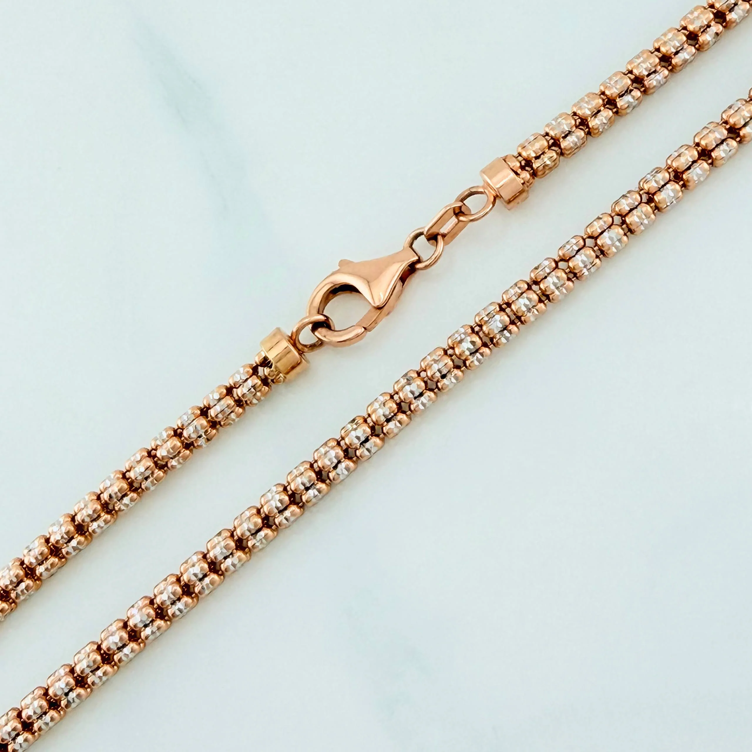 Cadena Ice 24 g / 70.4 cm / 3 mm Dos Oros Blanco Rosa 18K - Image 3
