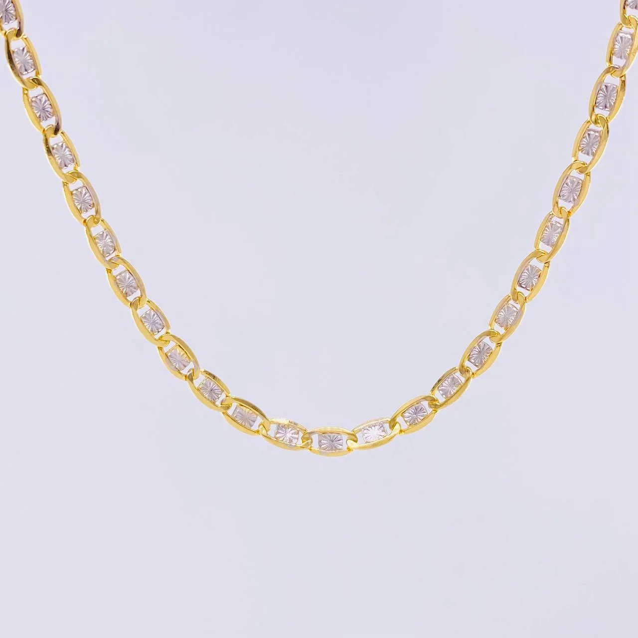 Cadena Plana Diamantada 4.3 g / 60.3 cm / 2.9 mm Dos Oros Amarillo Blanco 18K