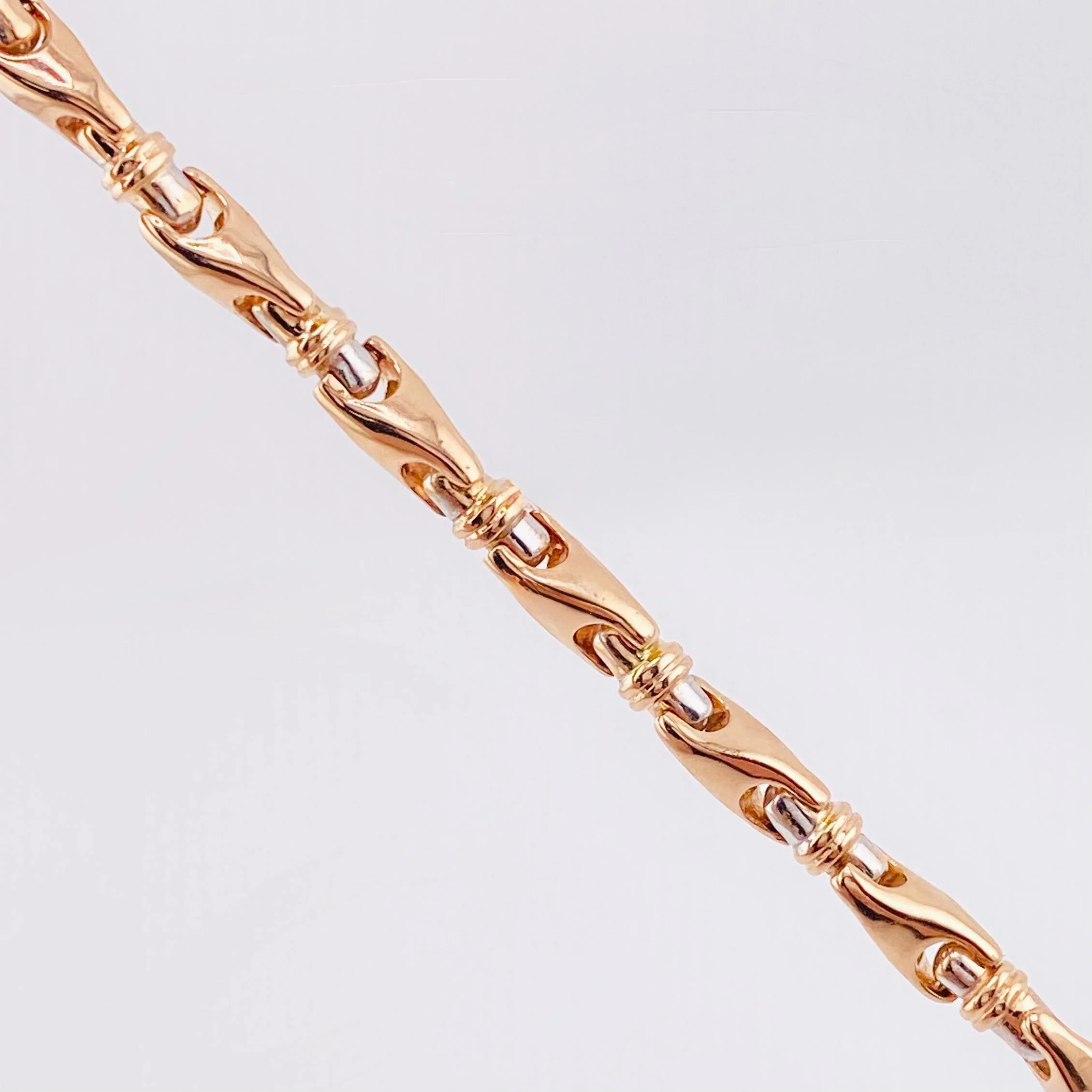 Cadena Rustica Espiga Articulada 59.25gr / 70cm / 4.6mm Dos Oros Blanco Rosa 18K - Image 3
