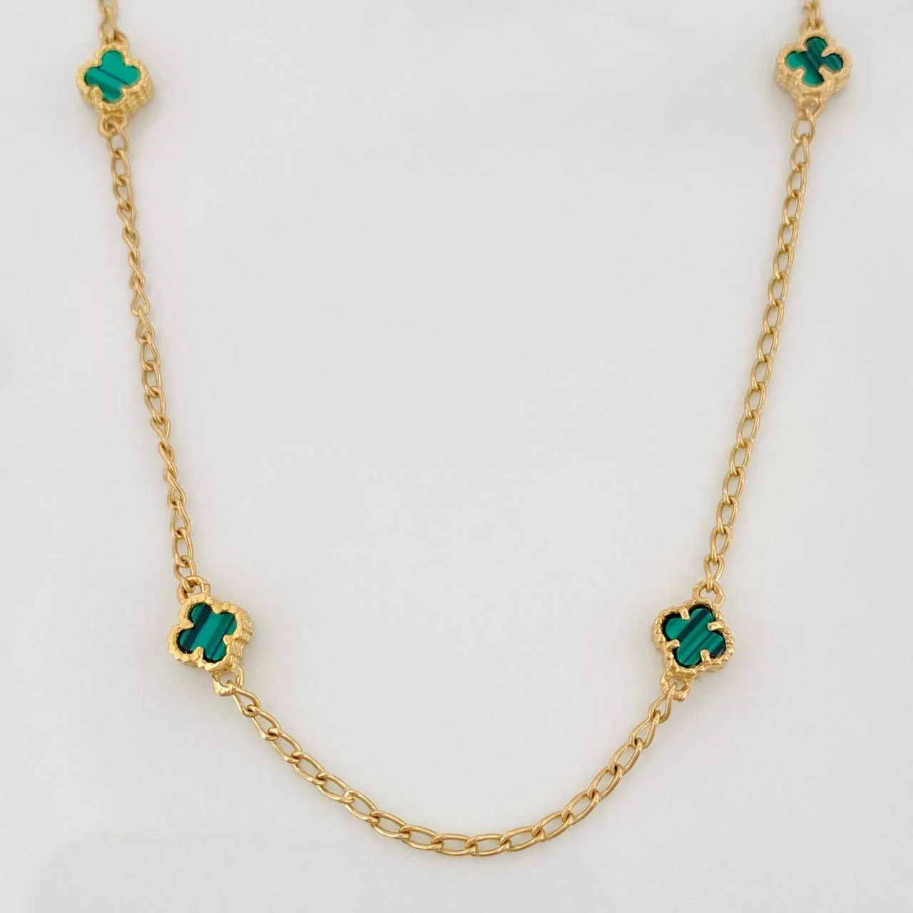 Cadena Trebol Espiga Malaquita 4.3g / 46cm / 1.41mm Oro Amarillo 18K