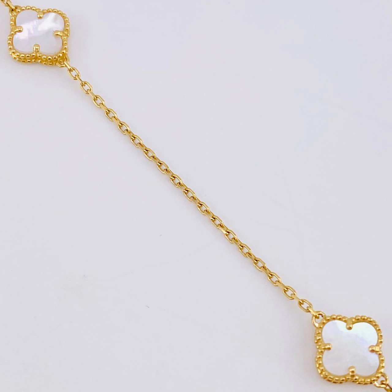 Cadena Trebol Nacar Blanco 6.8gr / 45cm / 9.5mm Oro Amarillo Nac.Esp. 18K - Image 3
