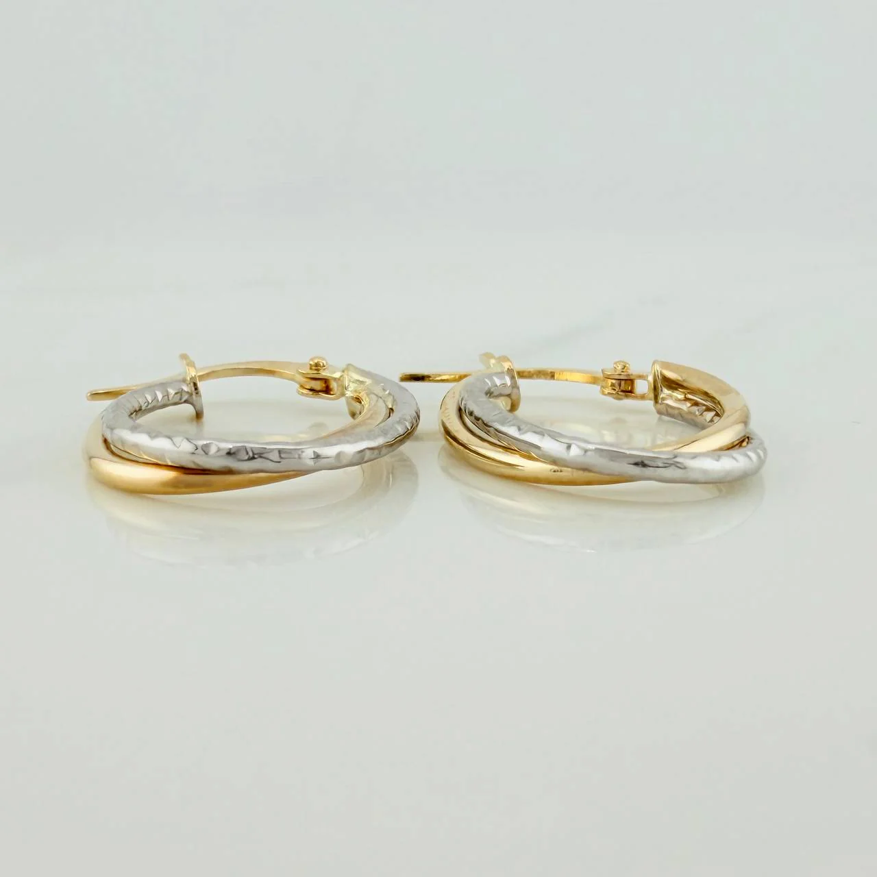 Candongas Doble Aro 1.35gr / 2cm / Dos Oros Amarillo Blanco 18K & - Image 2