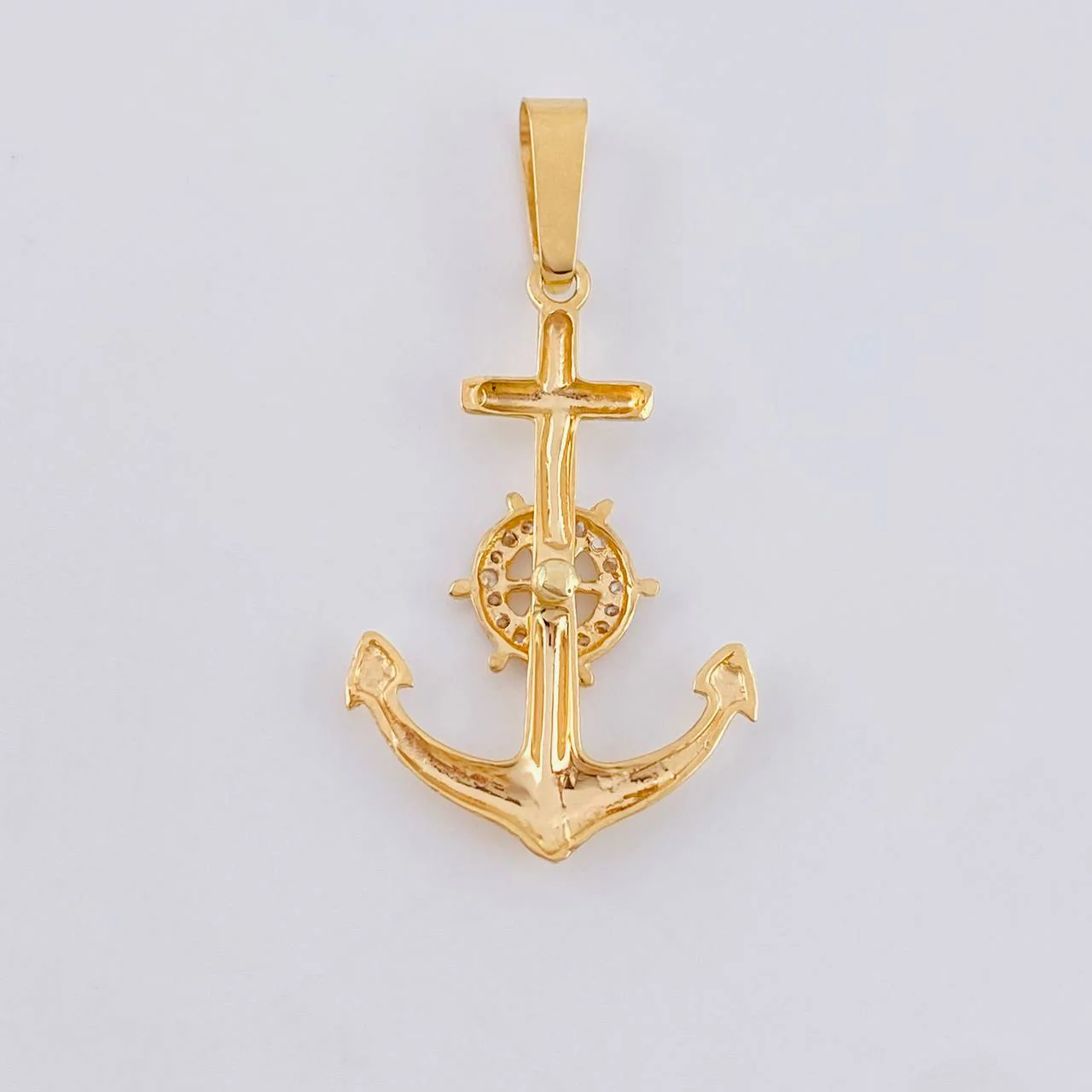 Dije Ancla Timón Móvil 2.15g / 4cm Dos Oros Amarillo Blanco 18K - Image 3