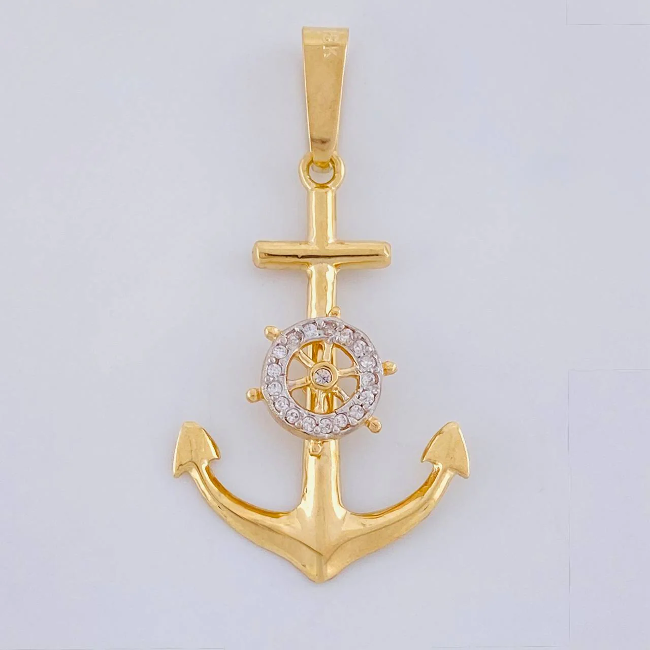 Dije Ancla Timón Móvil 2.1g / 4.3cm Dos Oros Amarillo Blanco 18K