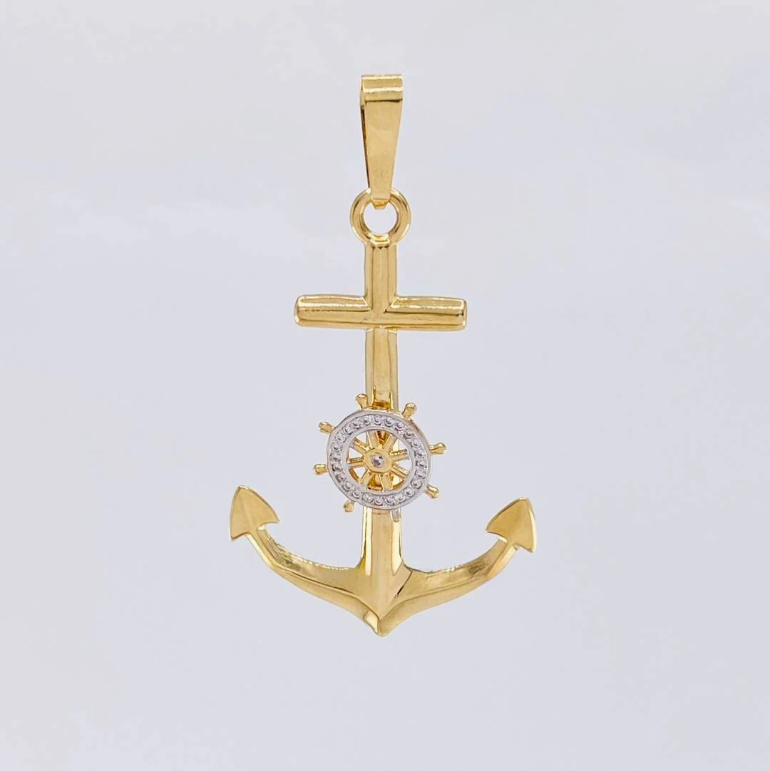 Dije Ancla Timón Móvil 2.1g / 4.3cm Dos Oros Amarillo Blanco 18K - Image 2