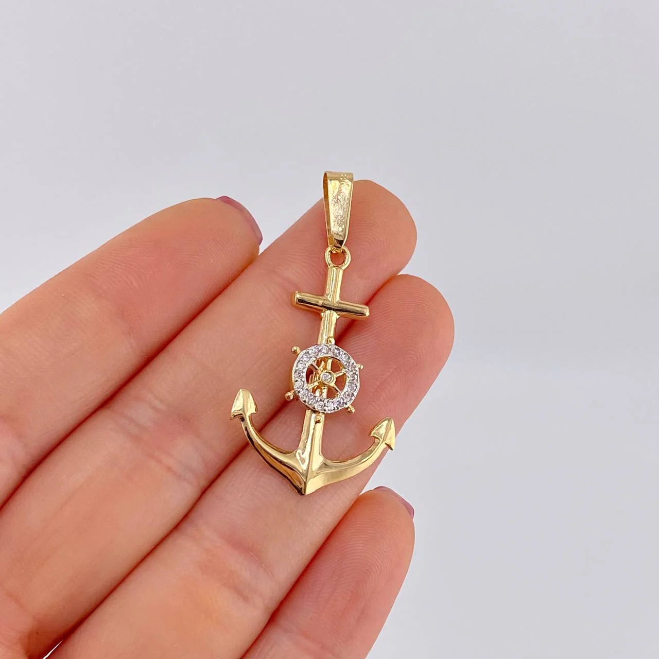 Dije Ancla Timón Móvil 2.1g / 4.3cm Dos Oros Amarillo Blanco 18K - Image 4