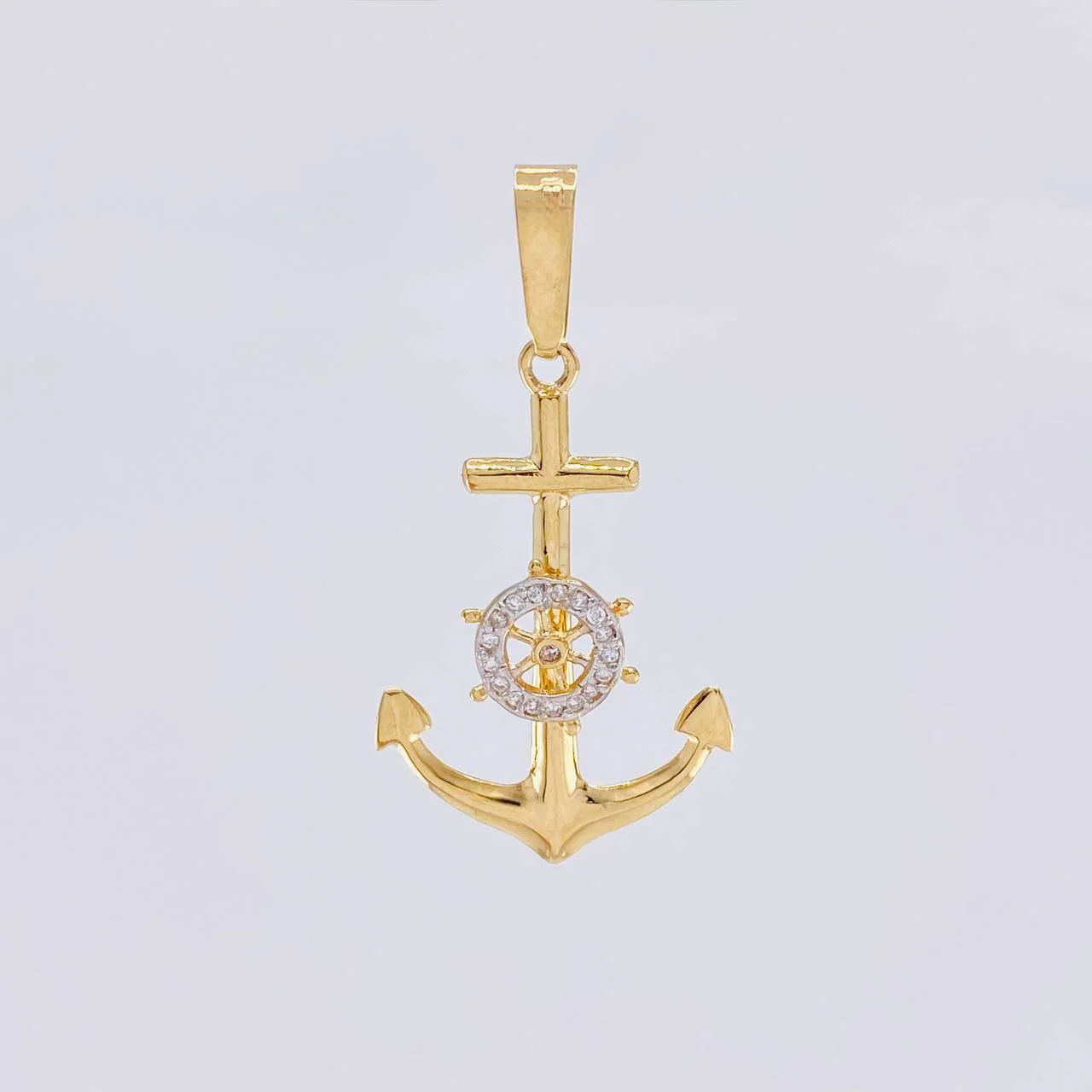 Dije Ancla Timón Móvil 4.4g / 5.8cm Dos Oros Amarillo Blanco 18K - Image 2