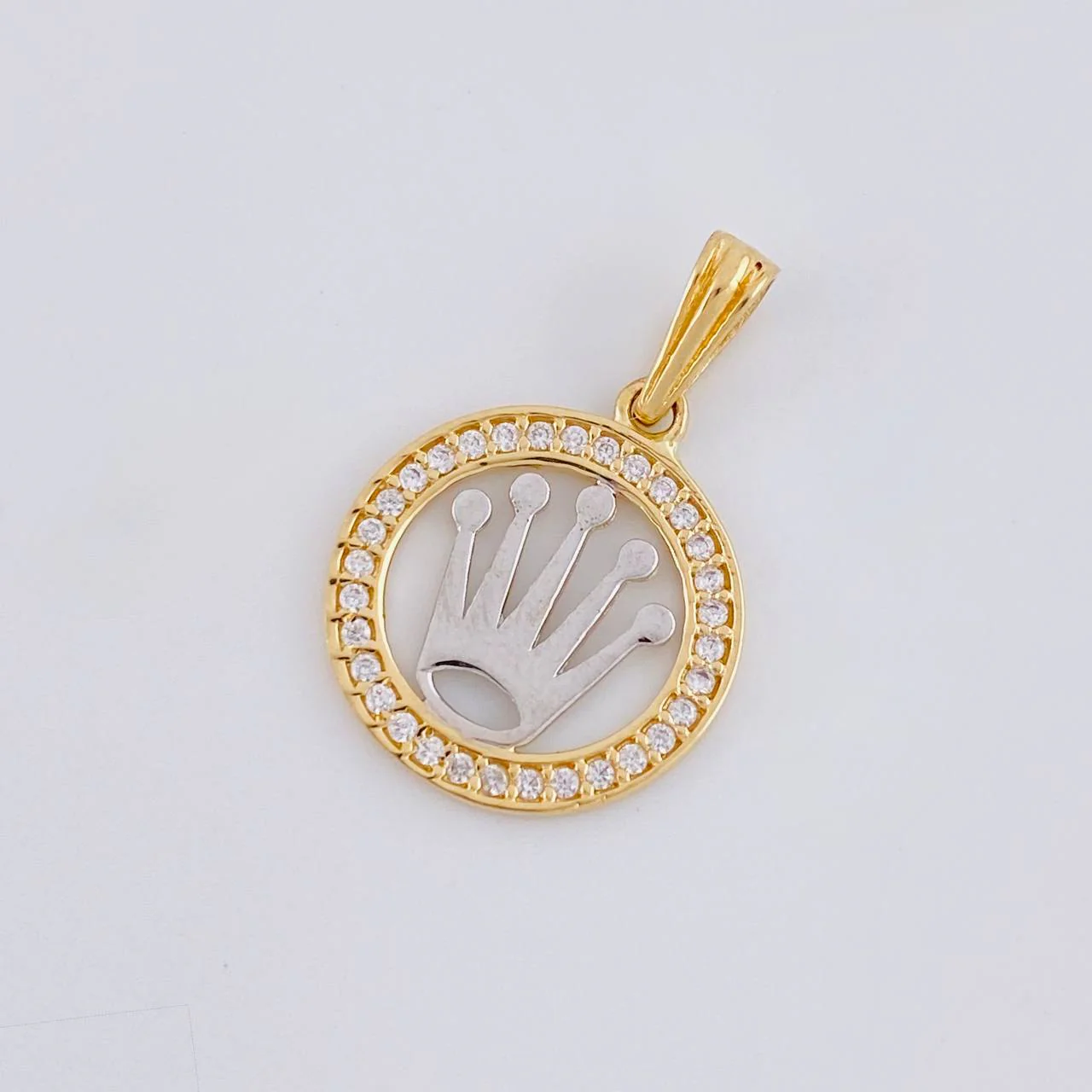 Dije Circulo corona 1.4g / 2.2cm Dos Oros Amarillo Blanco 18K - Image 3