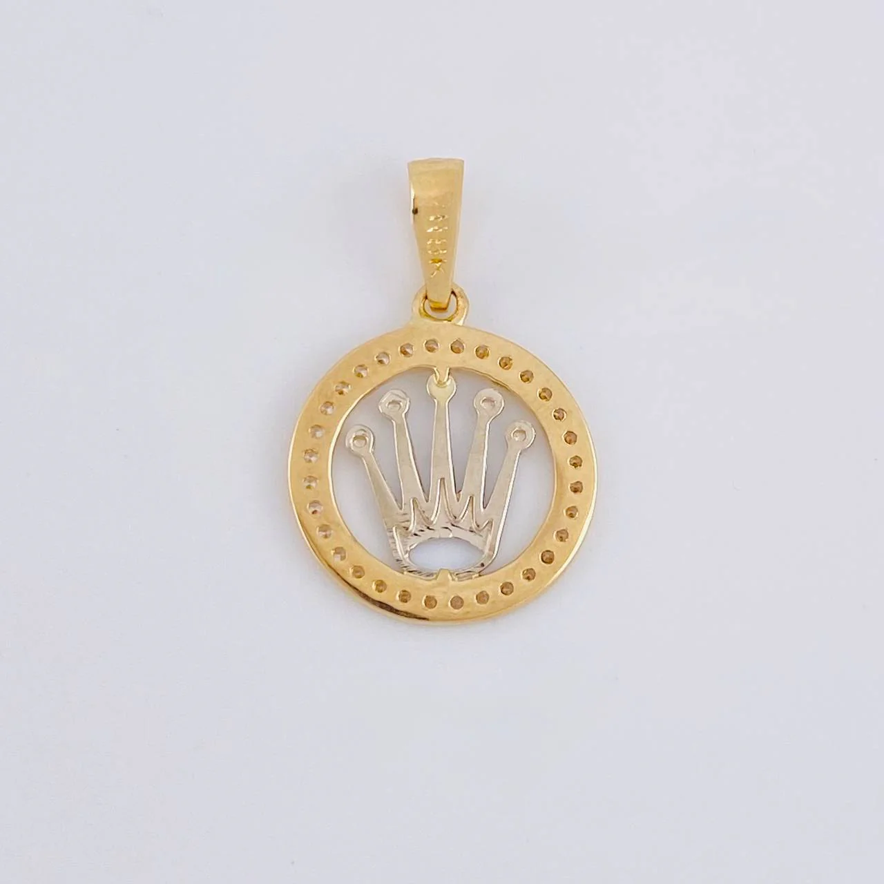 Dije Circulo corona 1.4g / 2.2cm Dos Oros Amarillo Blanco 18K - Image 4