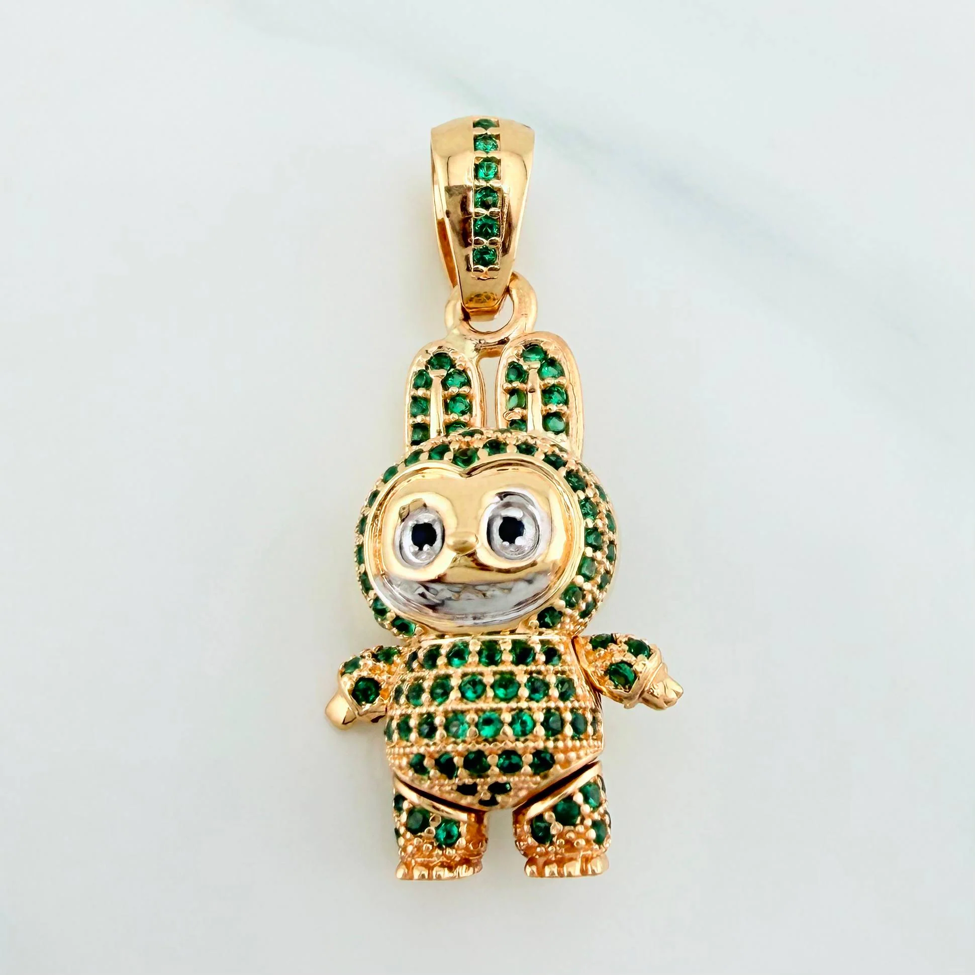 Dije Conejo Sonriente 6 g / 3.5 cm Dos Oros Amarillo Blanco 18K - Image 2