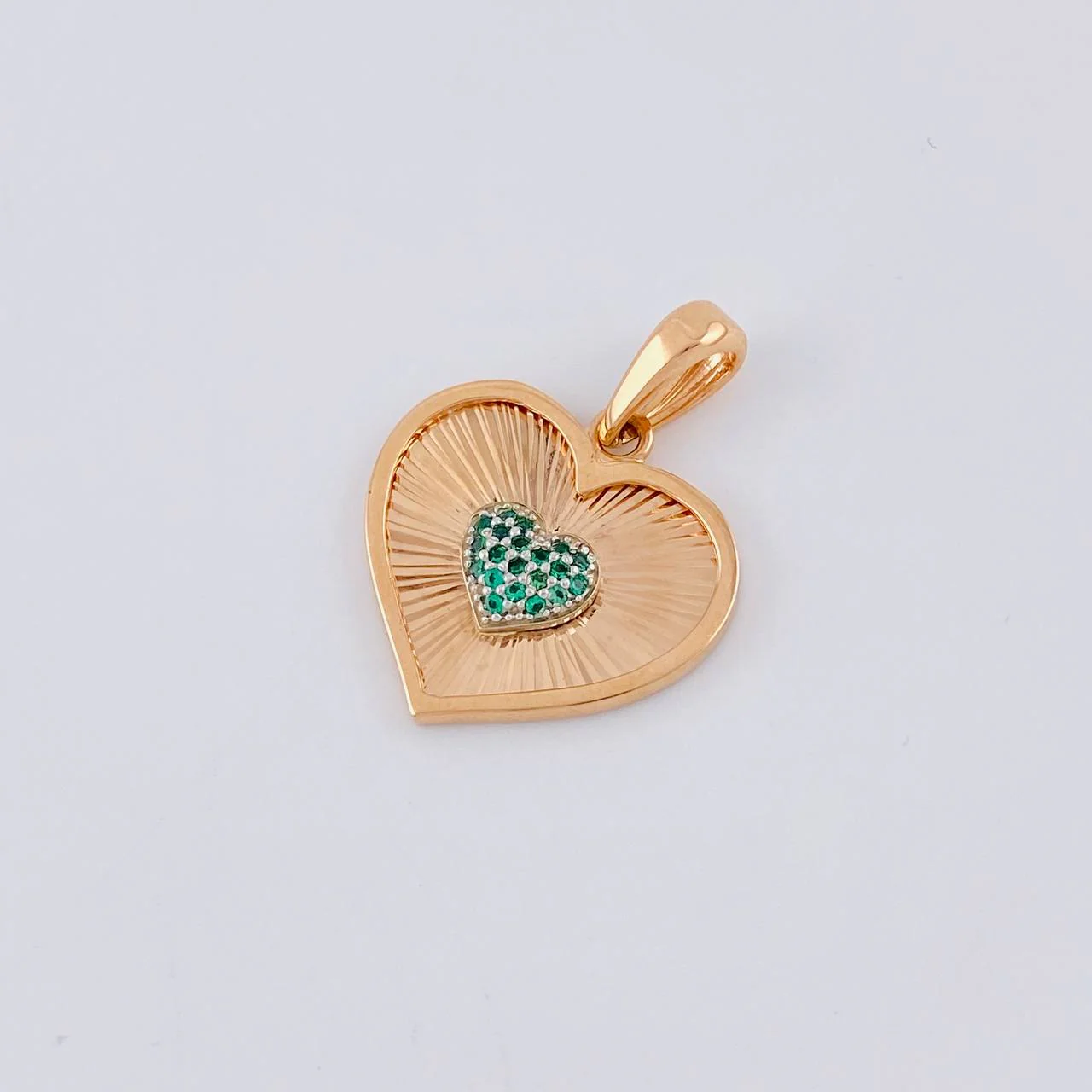 Dije Corazón Doble Interior Diamantado 3.05 g / 2.5 cm Dos Oros Blanco Rosa 18K - Image 3
