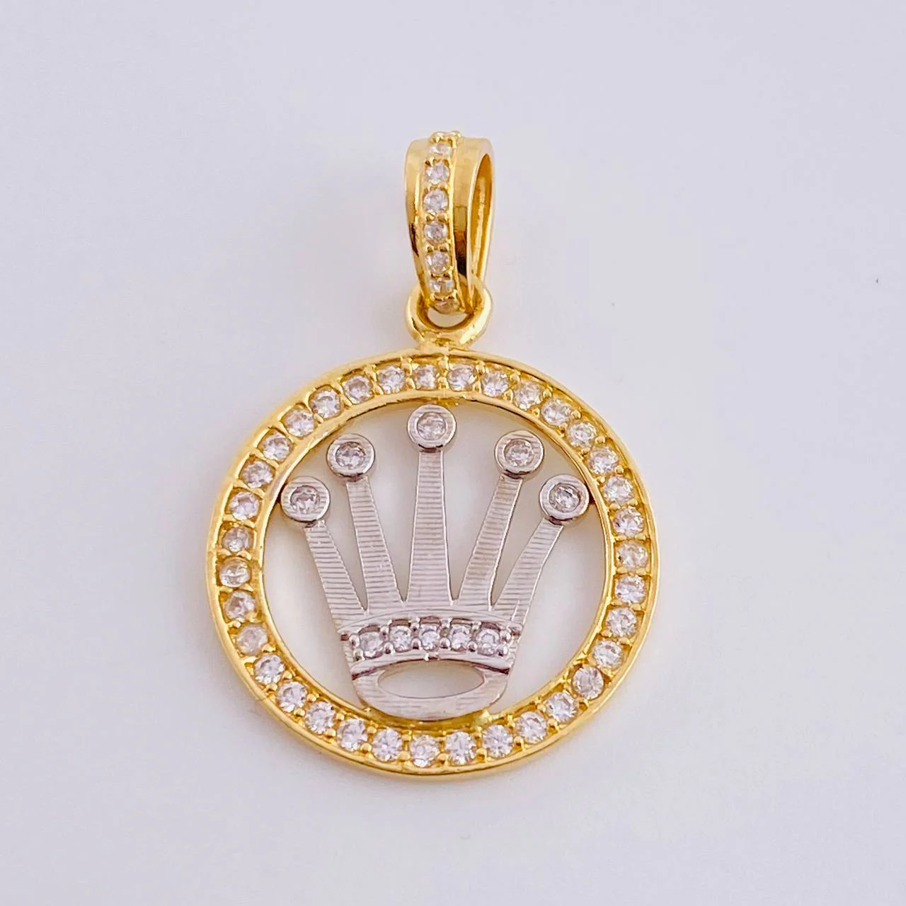 Dije Corona Rx 2.7gr / 2.7cm / Dos Oros Amarillo Blanco 18K - Image 3