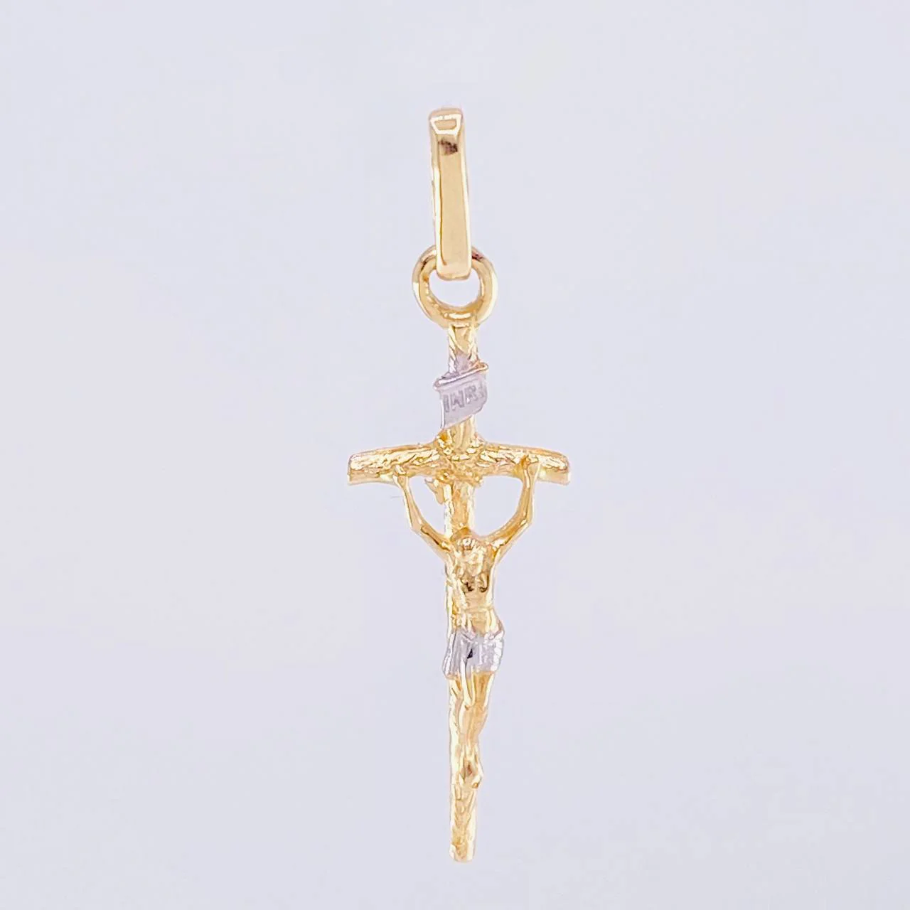 Dije Cruz Cristo 1.5 g / 3.4 cm Dos Oros Amarillo Blanco 18K - Image 4
