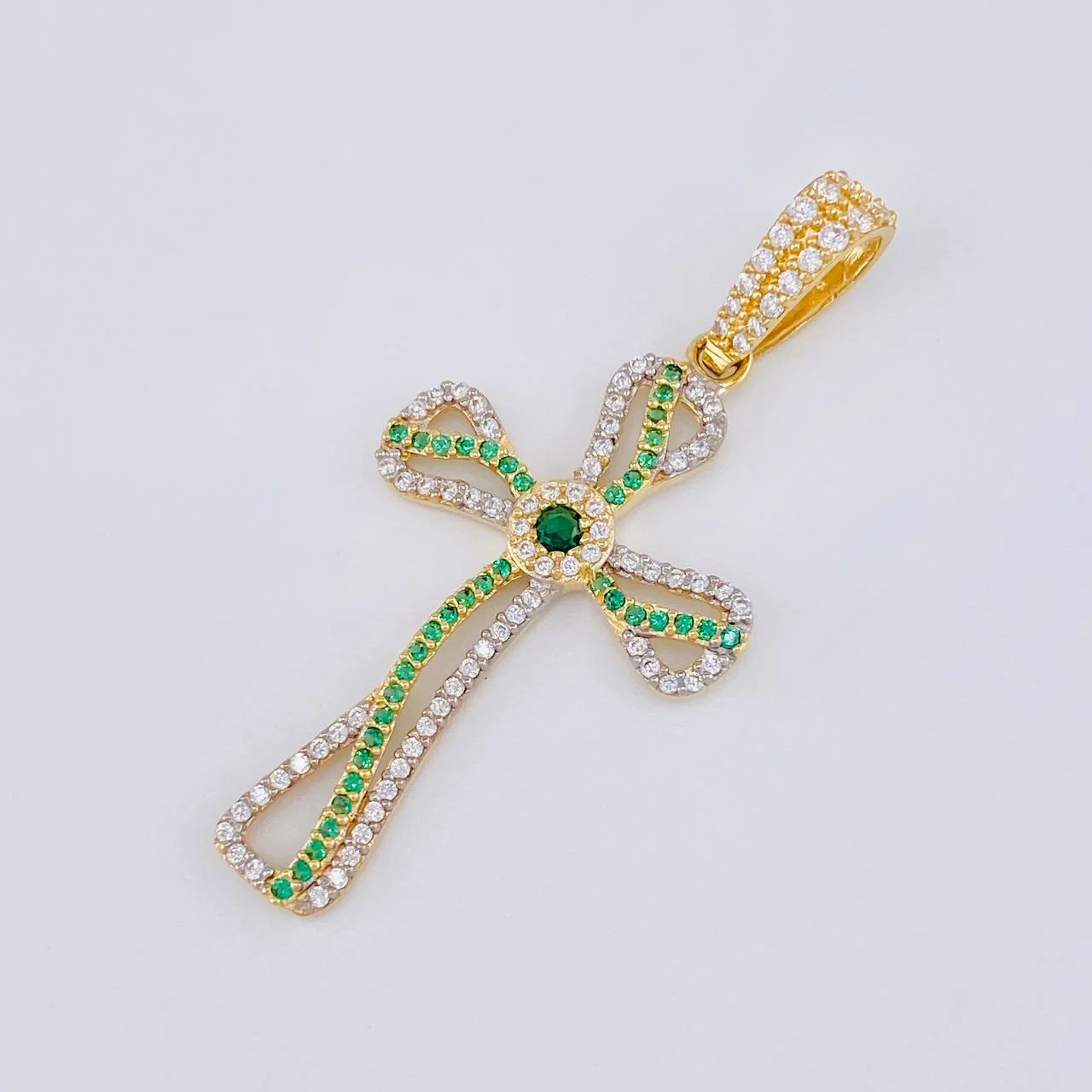 Dije Cruz Fluctuación Celta 3.5 g / 4.5 cm Dos Oros Amarillo Blanco 18K - Image 3
