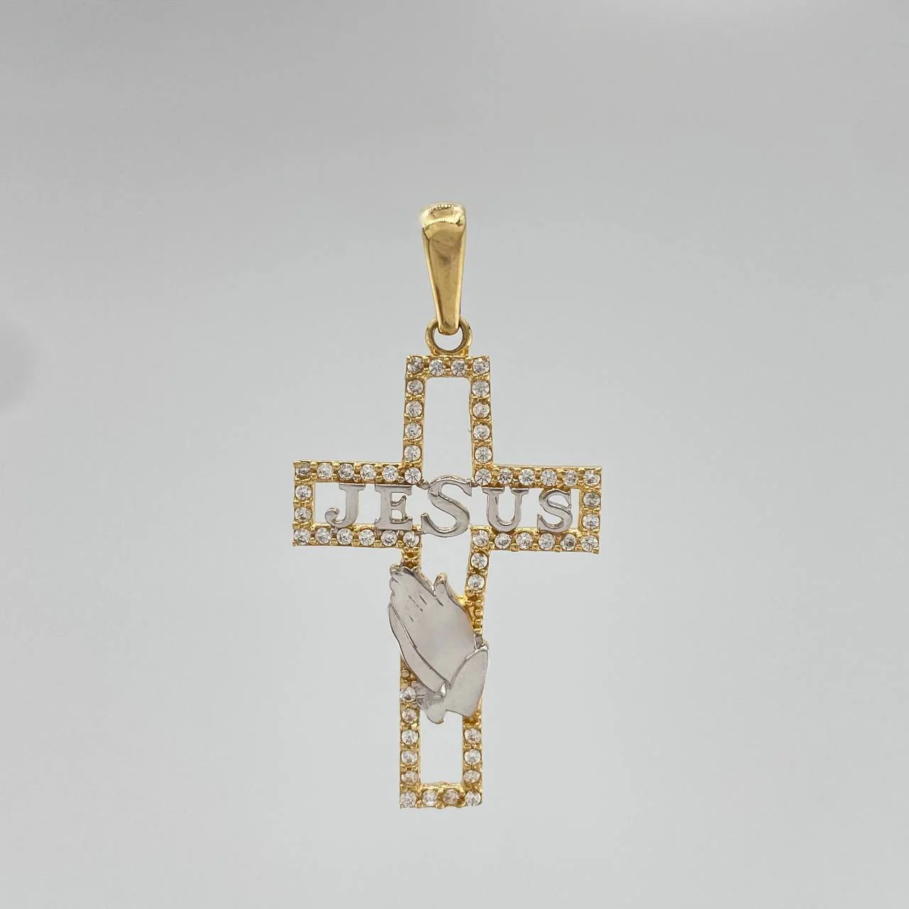 Dije Cruz Jesus 2.3 g / 3.6 cm Dos Oros Amarillo Blanco 18K