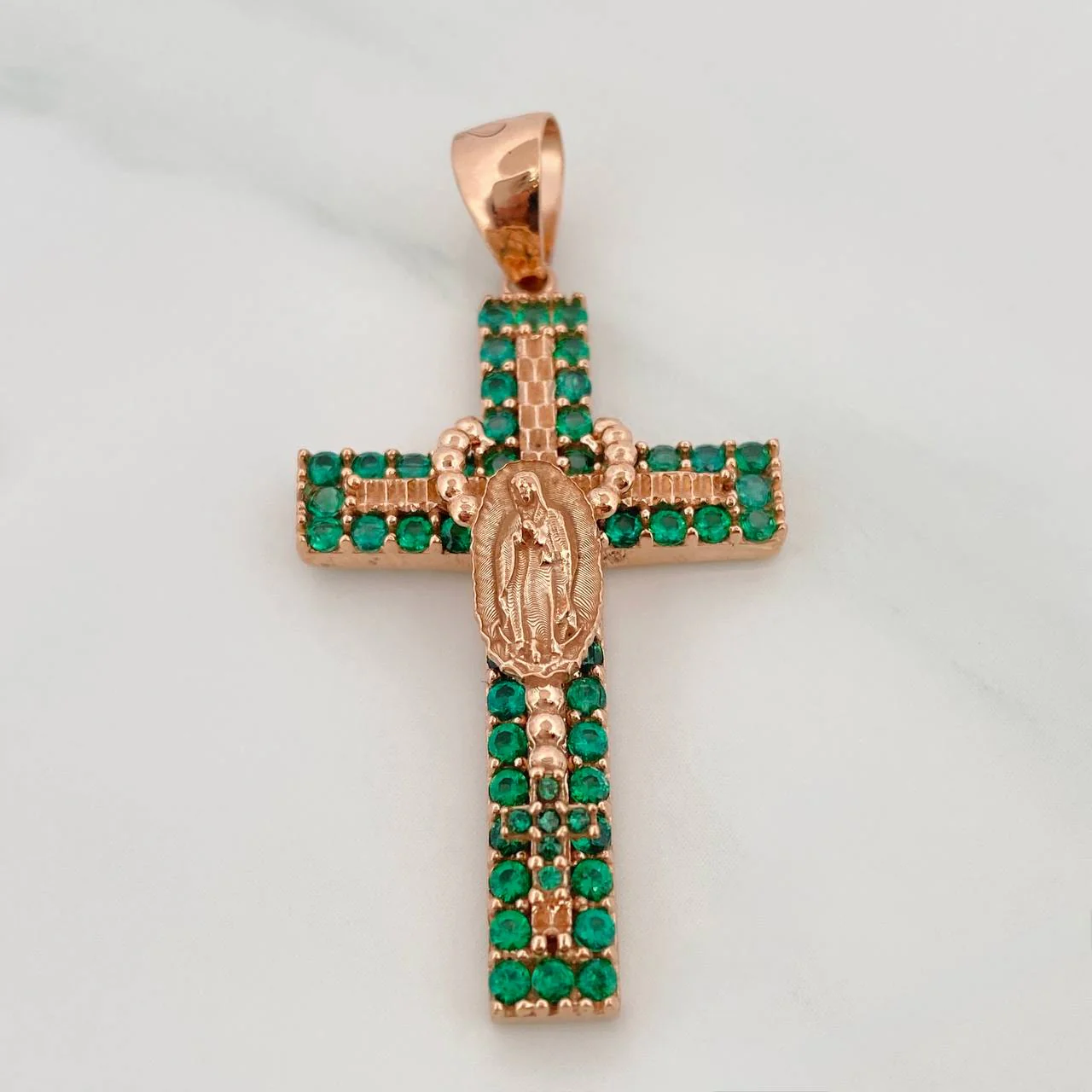 Dije Cruz Rosario Virgen Guadalupe 6.2gr / 4.4cm / Oro Rosa 18K