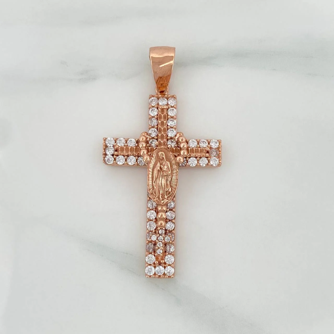 Dije Cruz Rosario Virgen Guadalupe 6gr / 4.5cm / Oro Rosa 18K %