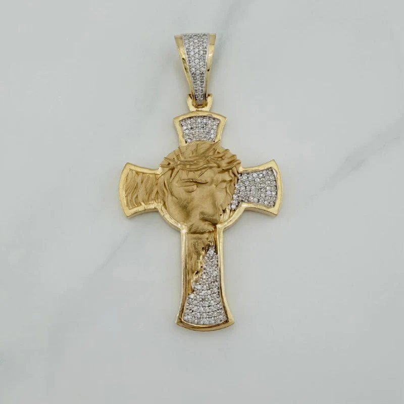 Dije Cruz Rostro Cristo 16.7 g / 6.4 cm Dos Oros Amarillo Blanco 18K - Image 2