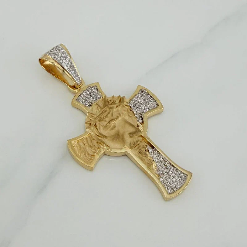 Dije Cruz Rostro Cristo 16.7 g / 6.4 cm Dos Oros Amarillo Blanco 18K - Image 3