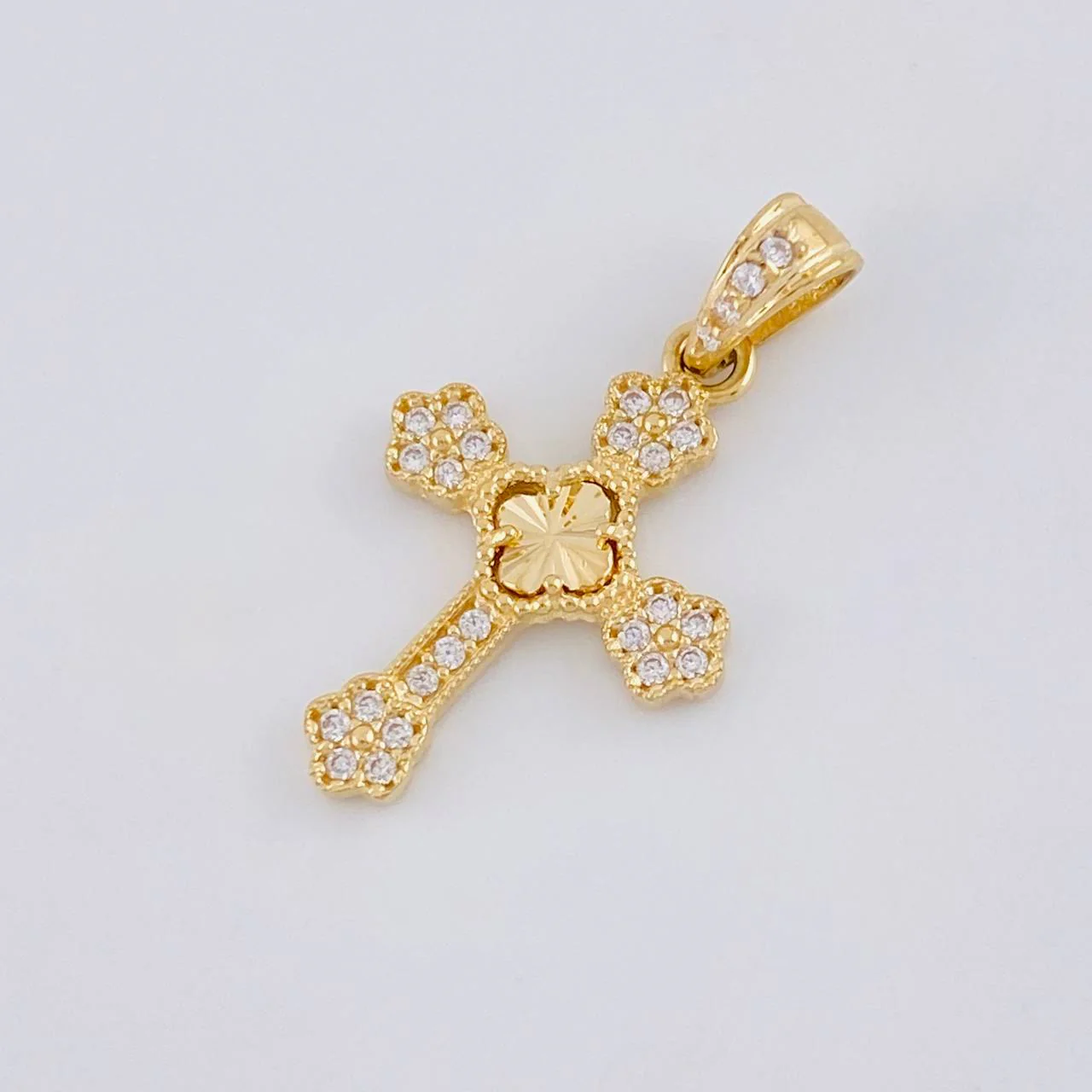 Dije Cruz Trebol Diamantado Florencial 1.3 g / 2.3 cm Oro Amarillo 18K Nac.Esp.* - Image 3
