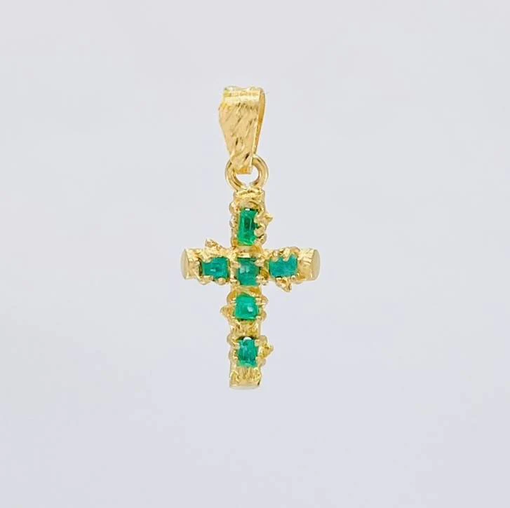 Dije Cruz Tronco Esmeraldas 80Pts 1.8 g / 3.3 cm Oro Amarillo 18K - Image 5
